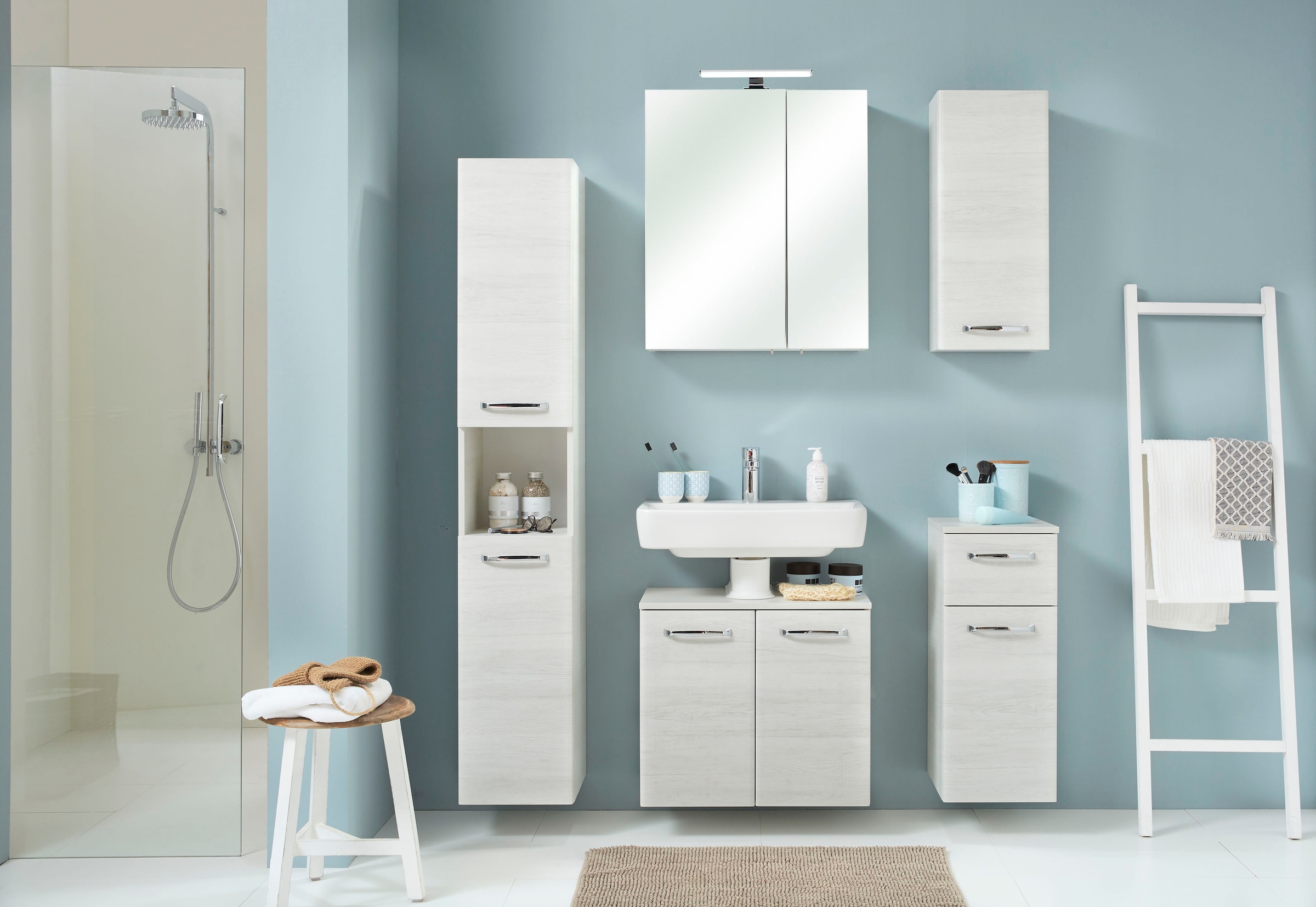 Saphir Armoire sous lavabo »Quickset Unterbeckenschrank mit 2 Türen, Siphonausschnitt, 60 cm breit« Armoire sous lavabo avec amortisseur de porte, poignées chromées brillantes