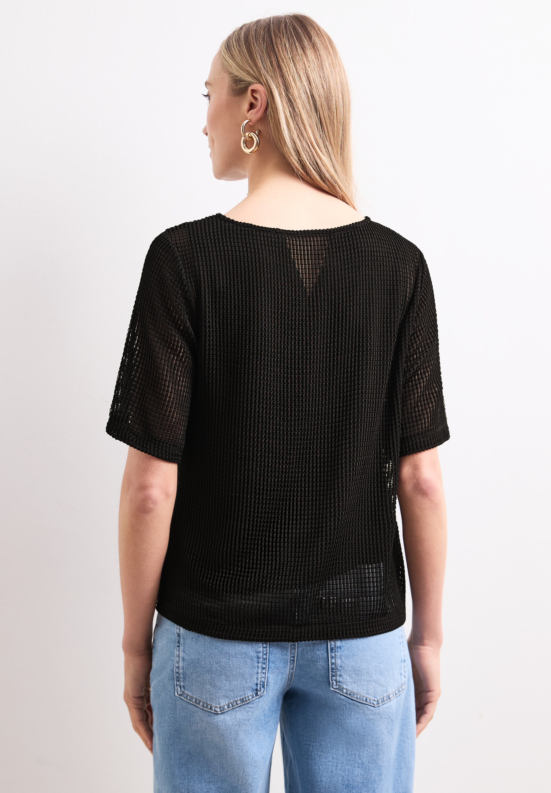 STREET ONE T-shirt 2 en 1 Sommershirt aus Mesh mit U-Boot-Ausschnitt