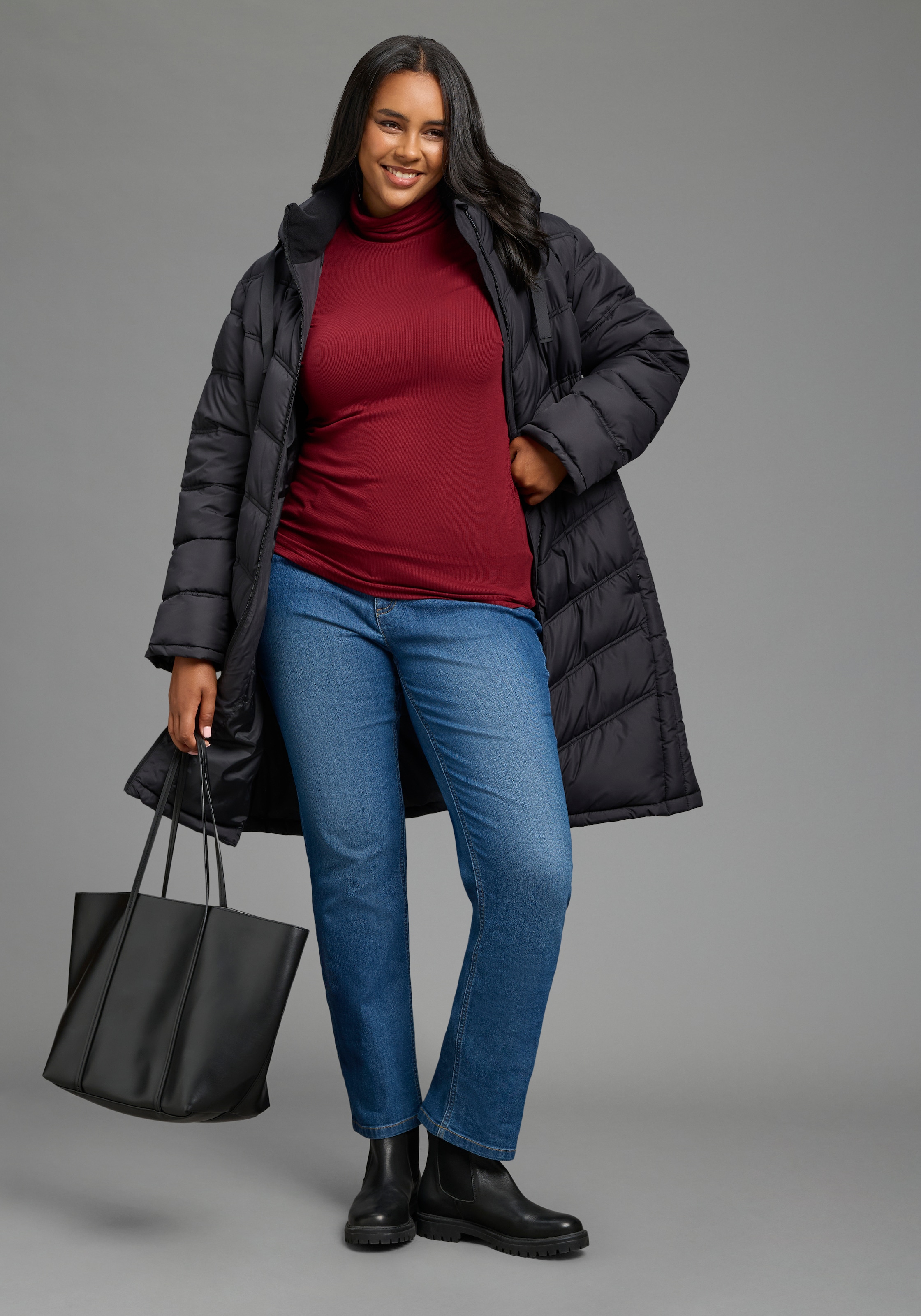 Laura Scott CURVE Manteau matelassé »Grosse Grössen« avec capuche amovible et empiècements latéraux