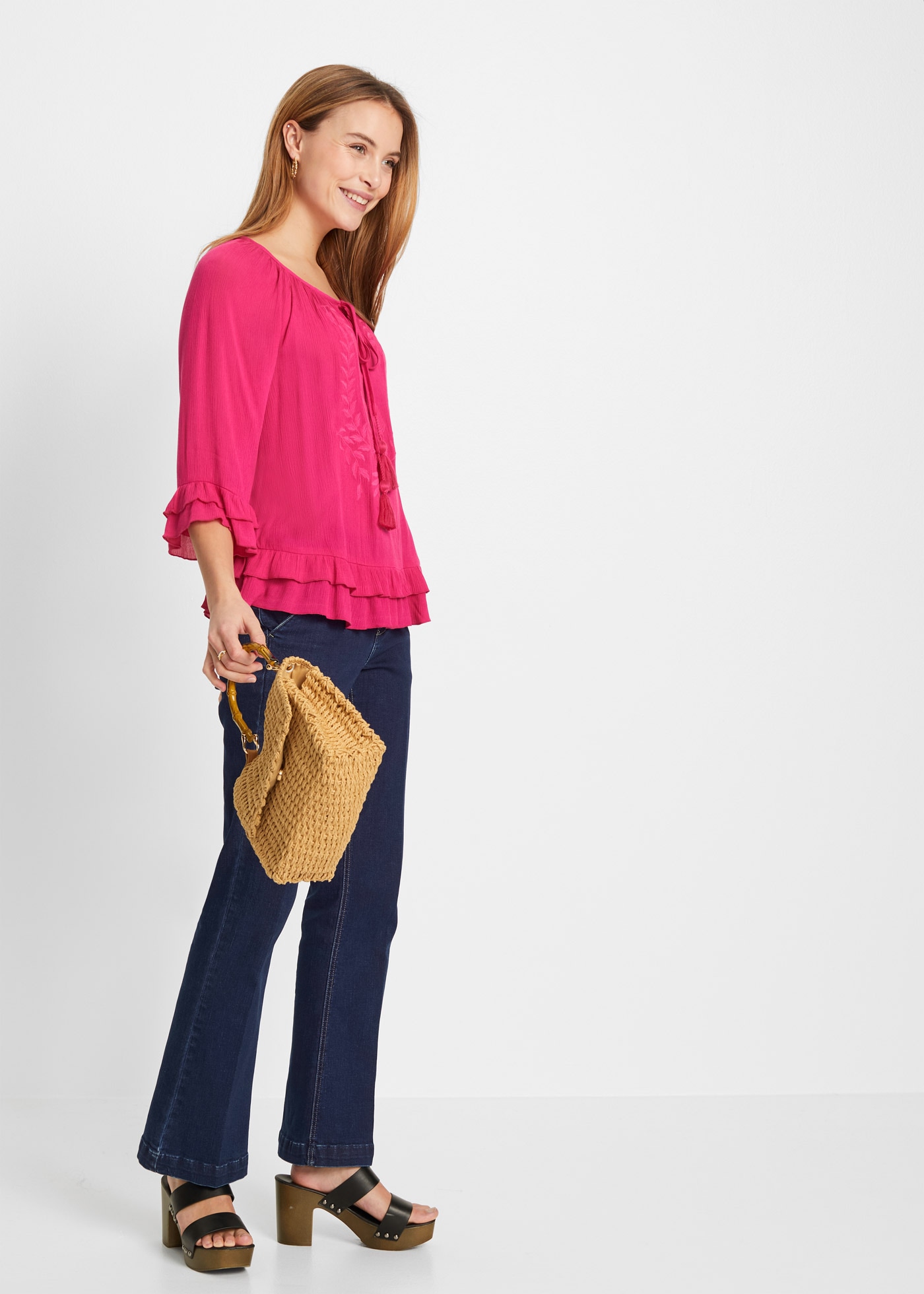 bonprix Tunique 1 A-Linien-Passform, mit 3/4-Ärmeln, gleichfarbige Stickerei