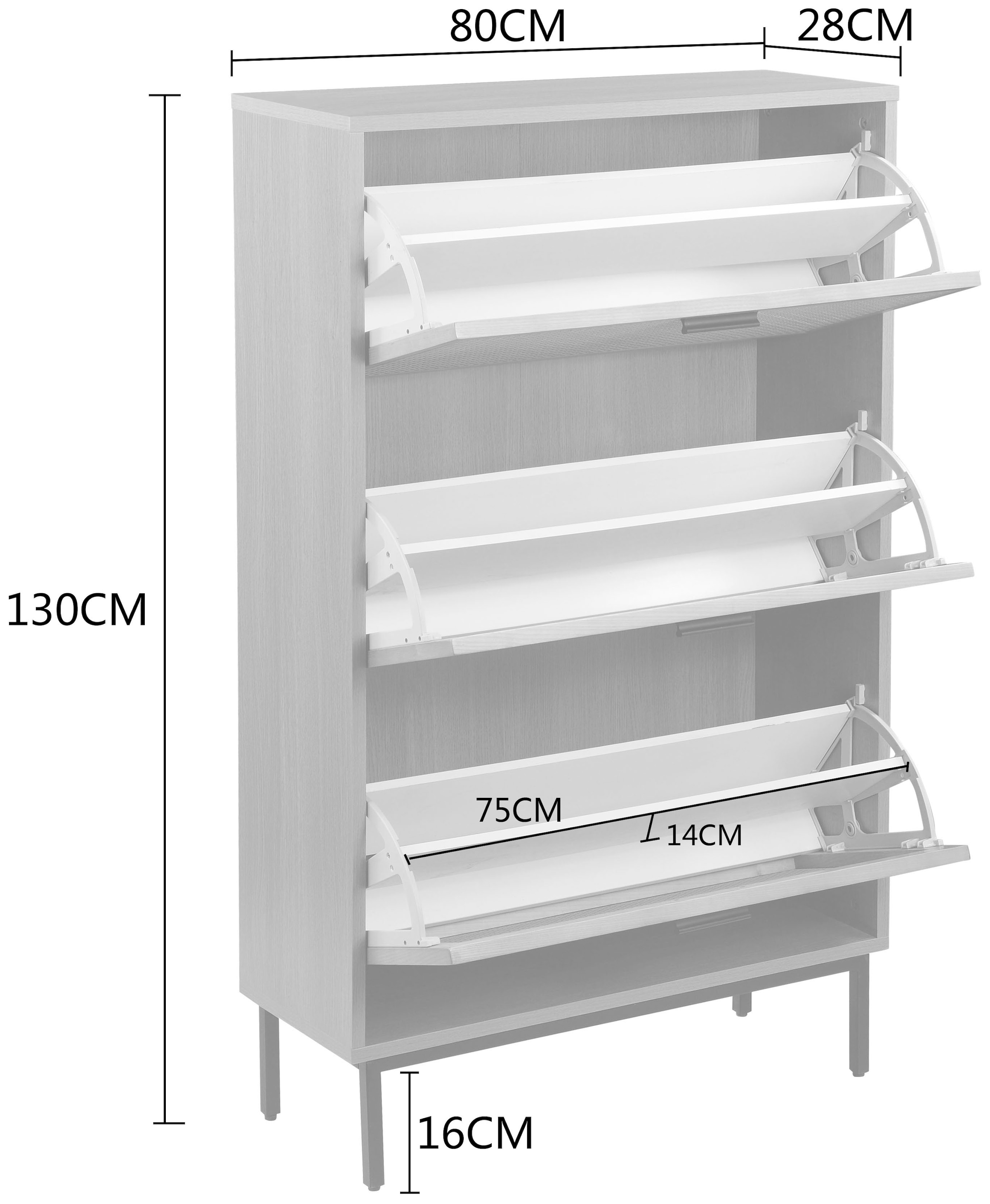 GOODproduct Armoire à chaussures »Feines« aus massiver Esche, Metallgestell mit Pulverbeschichtung, Breite 80 cm