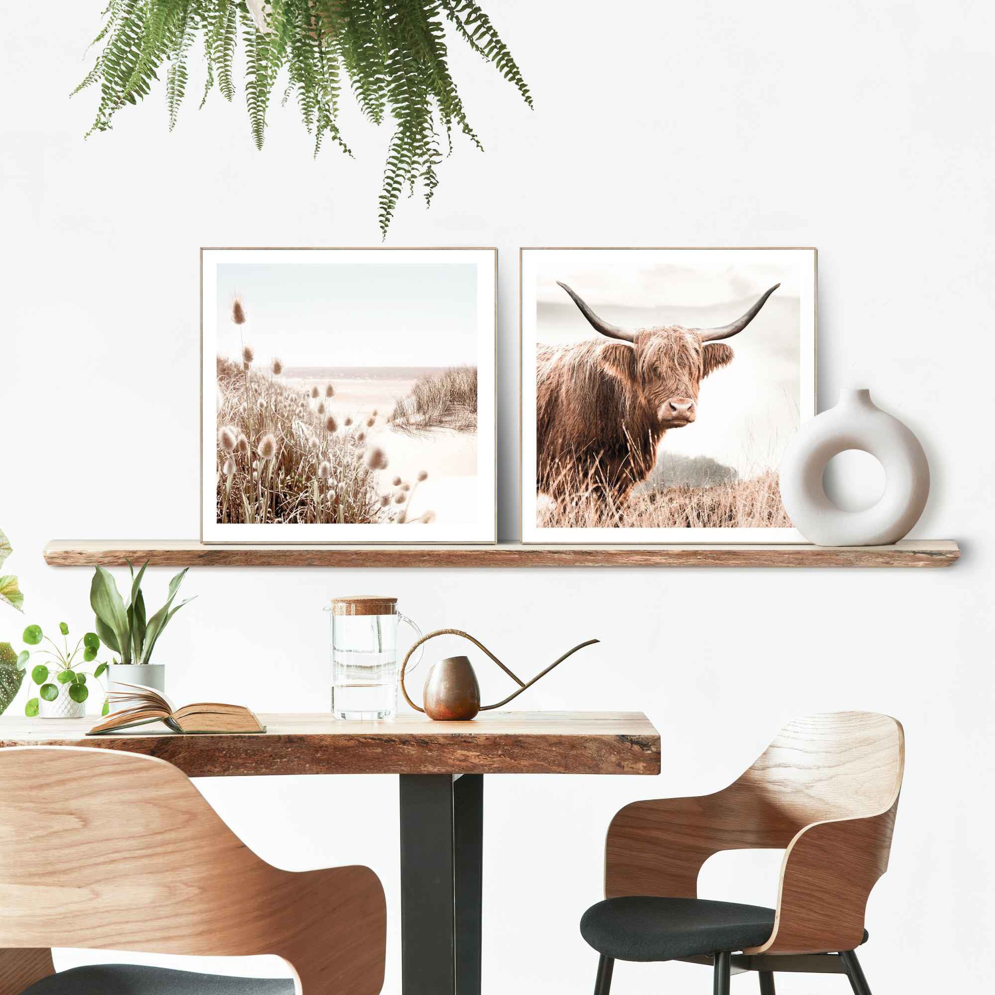 Reinders! Wandbild »Freie Natur Highlander - Kuh - Heide - Strand - Ruhe« 2 Stk. tlg.
