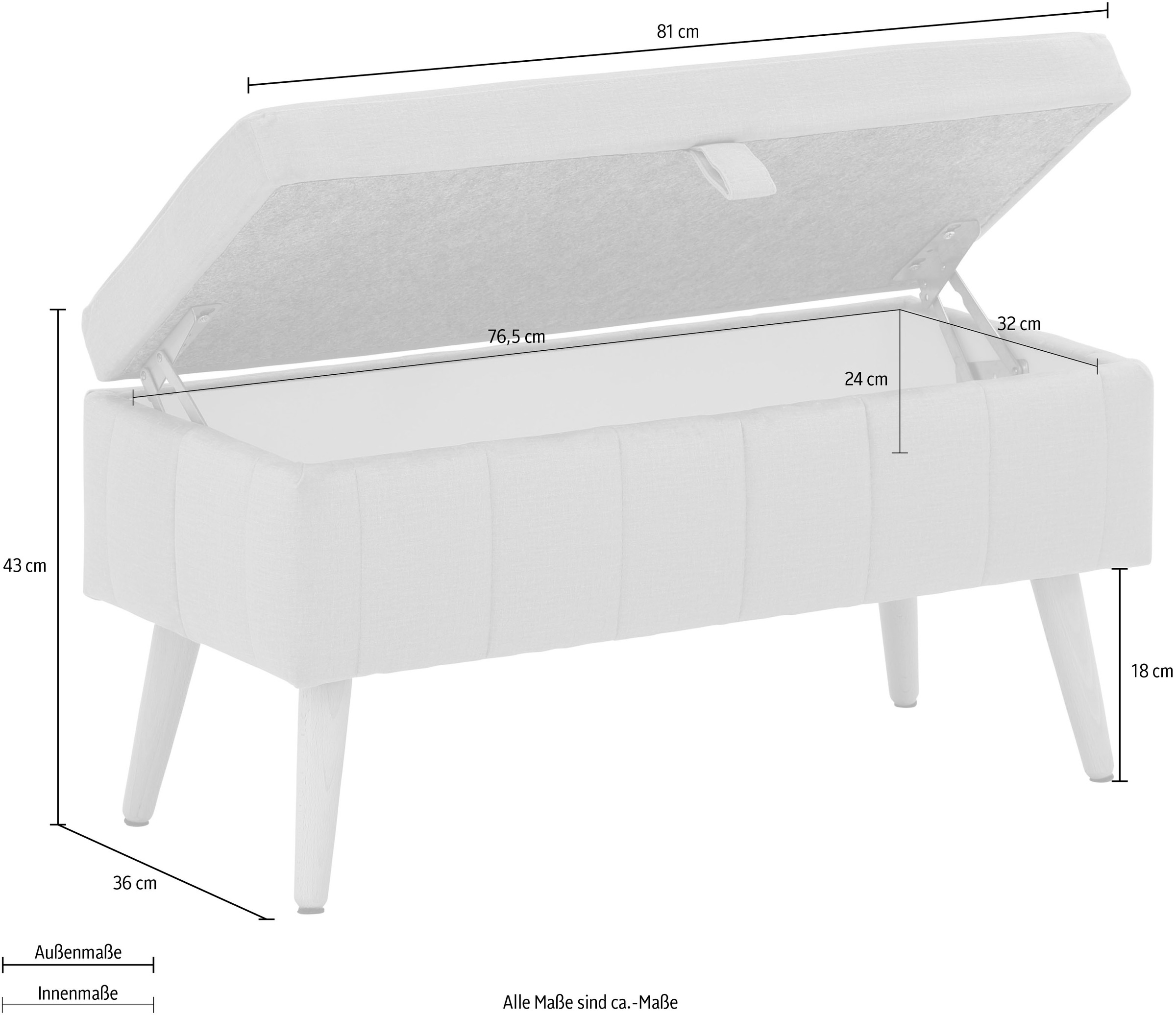 GOODproduct Banc coffre »AMIRA Sitzbank mit Stauraum, Masse B/T/H: 81/36/43 cm« avec compartiment de rangement, en 3 qualités de revêtement avec fine piqûre