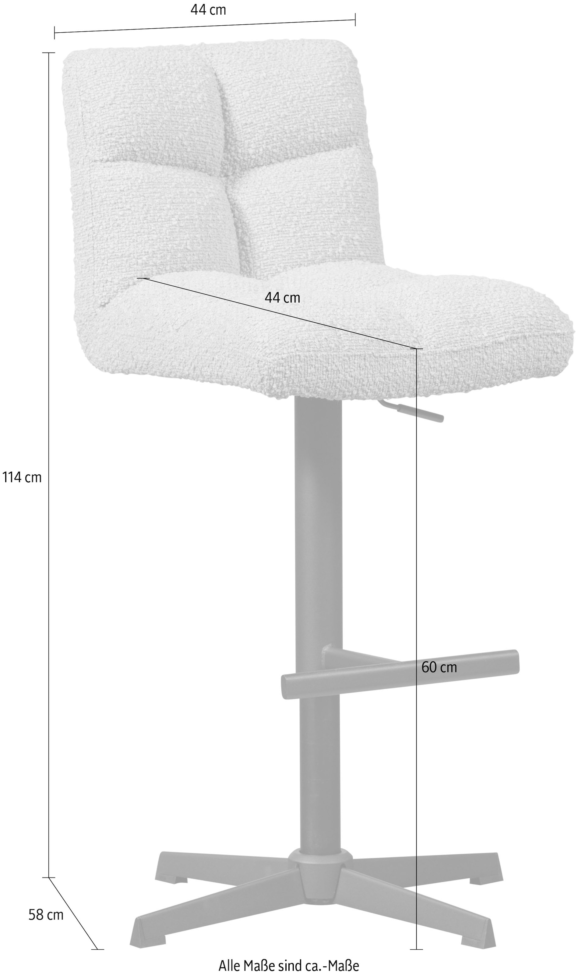 WOOOD Tabouret de bar »Vinny mit Bouclé-Bezug höhenverstellbar, B 44 x T 58 x H 114 cm« Ensemble, 2 cuis tlg. Hauteur d'assise de 60 à 80 cm, capacité 100 kg, mécanisme pivotant