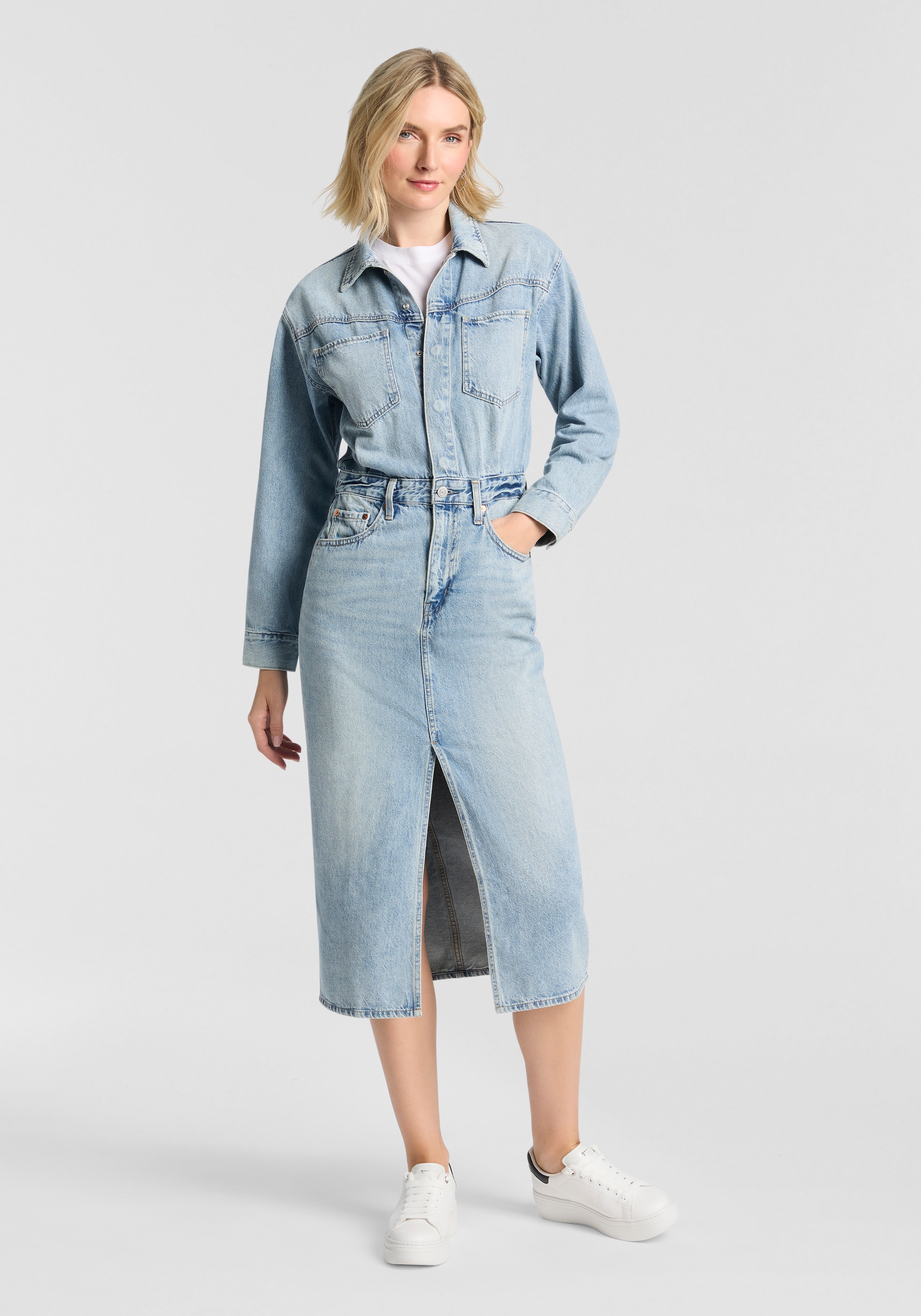 Levi's® Robe en jean »WESTERN DENIM MID« Denim-Midi-Hemdkleid