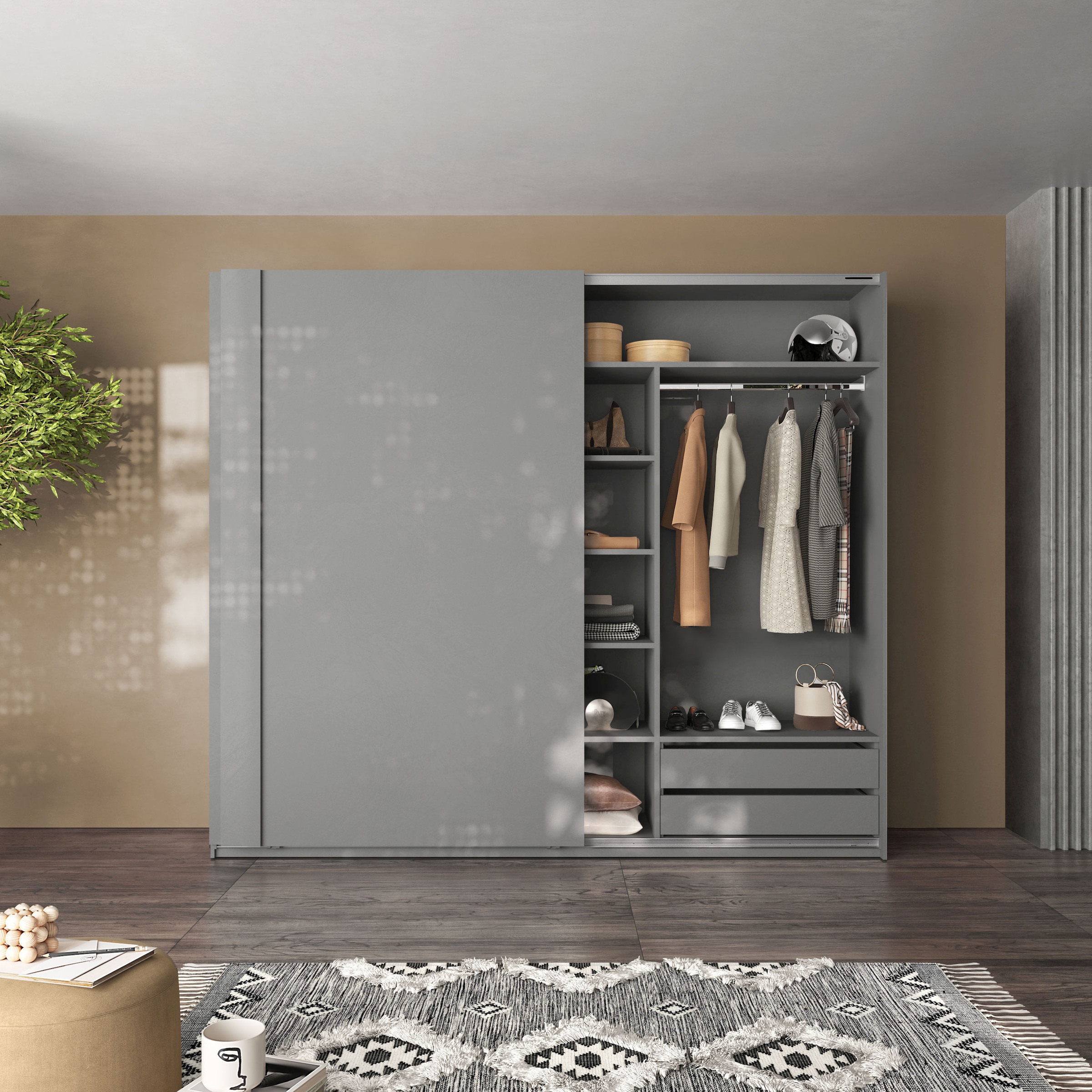 Home affaire Compartimentage intérieur »Jupiter – Steingrau, B135×H193 cm, 4 Böden B43 cm, SK-Einsatz B90 cm« + 1 Kleiderstange, Breite 89 cm, Zubehör für Schweber Jupiter, 275 cm