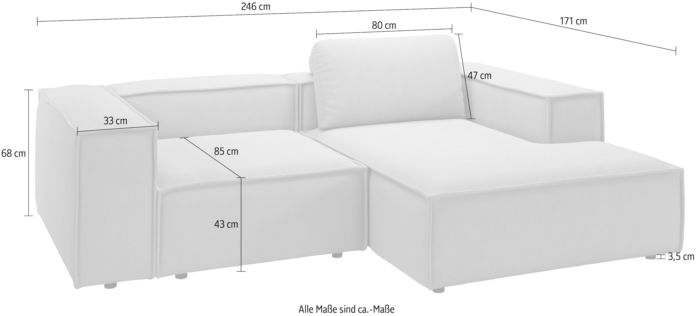 Home affaire Ecksofa »Watertown, kompakte L-Form, Japandi Design, 246 cm Breite« modernes Ecksofa mit Feincordbezug, platzsparend & bequem