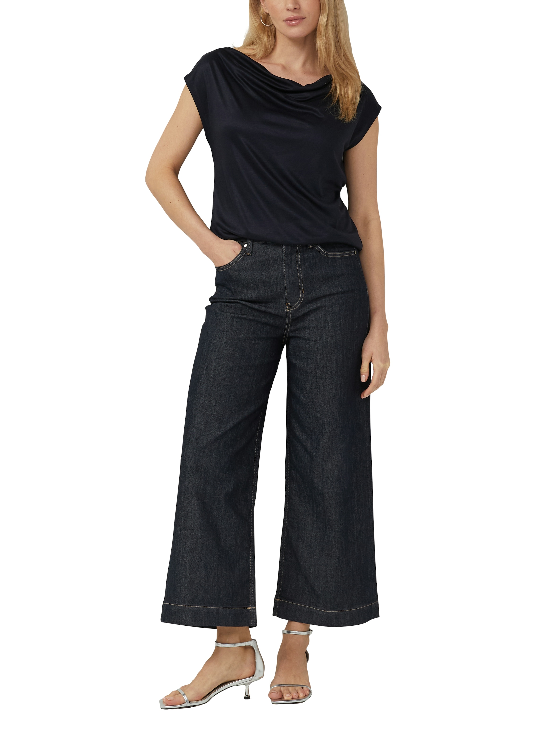 s.Oliver BLACK LABEL T-shirt cascade mit Wasserfall-Kragen und aus reiner Viskose