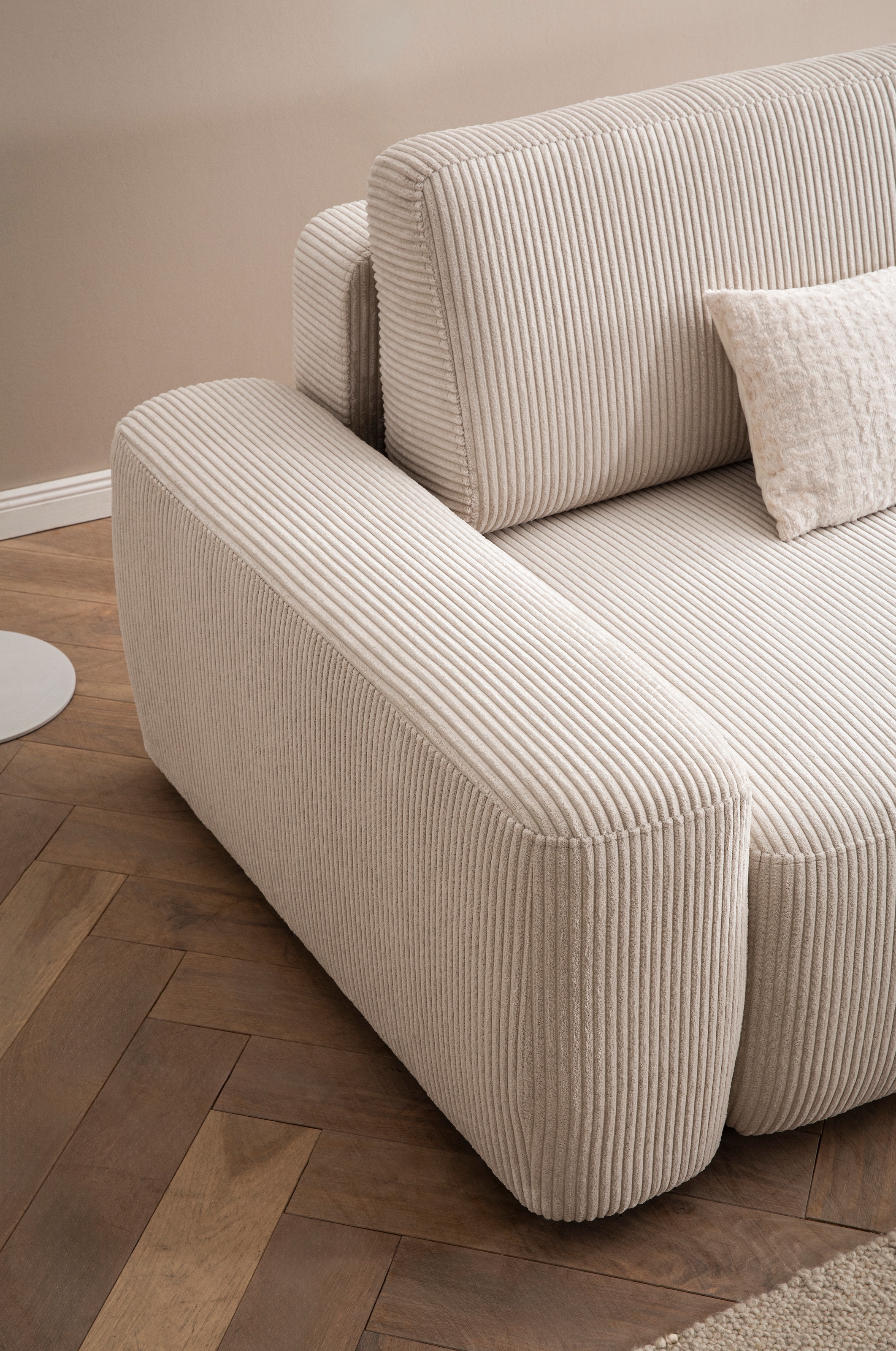 Home affaire Canapé d'angle »TORGE (264cm), Schlafsofa in Cord, Samtvelours o Struktur fein, L-Form« fonction couchage, coffre-lit, surface de couchage : 125/210 cm