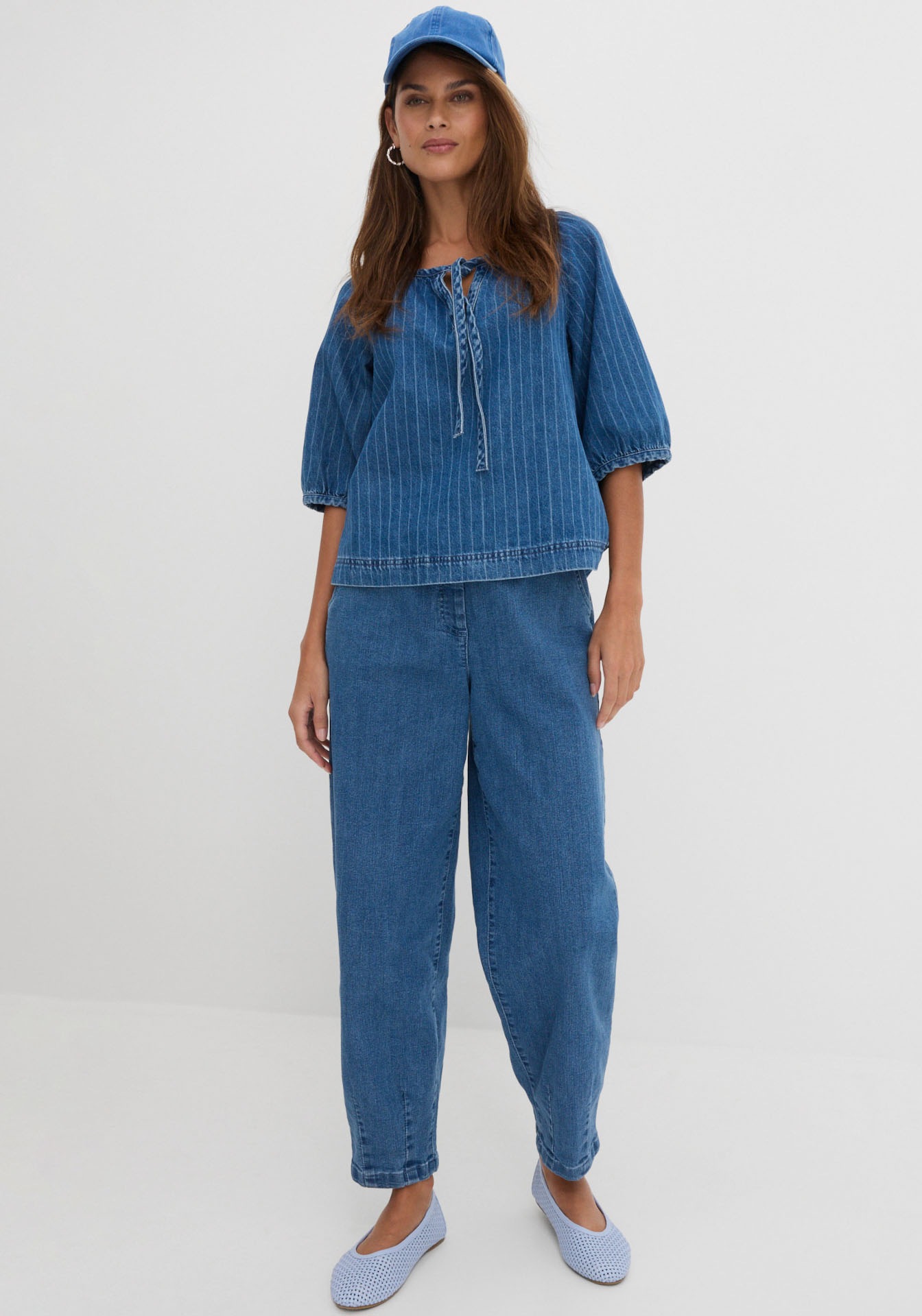 bonprix Mom-Jeans Loose Fit, elastischer Bund, aus Baumwolle, Polyester und Elasthan