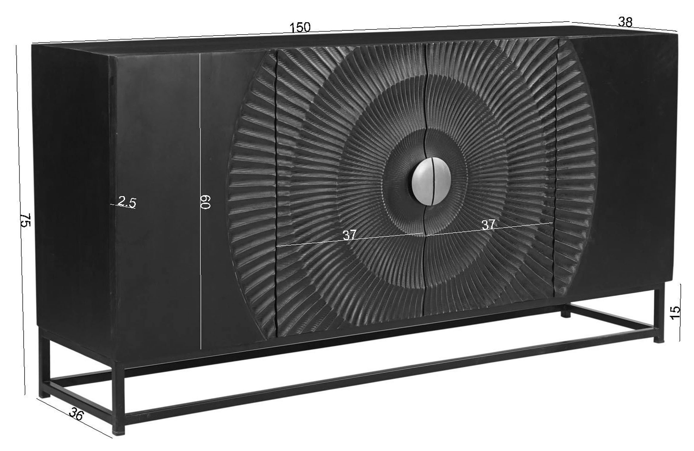 SIT Sideboard »Ljubljana aus Mango massiv mit Schnitzmuster & Goldgriff« 1 Stk. tlg. 4 Türen mit Schnitzfront & goldenem Griff im Metallgestell