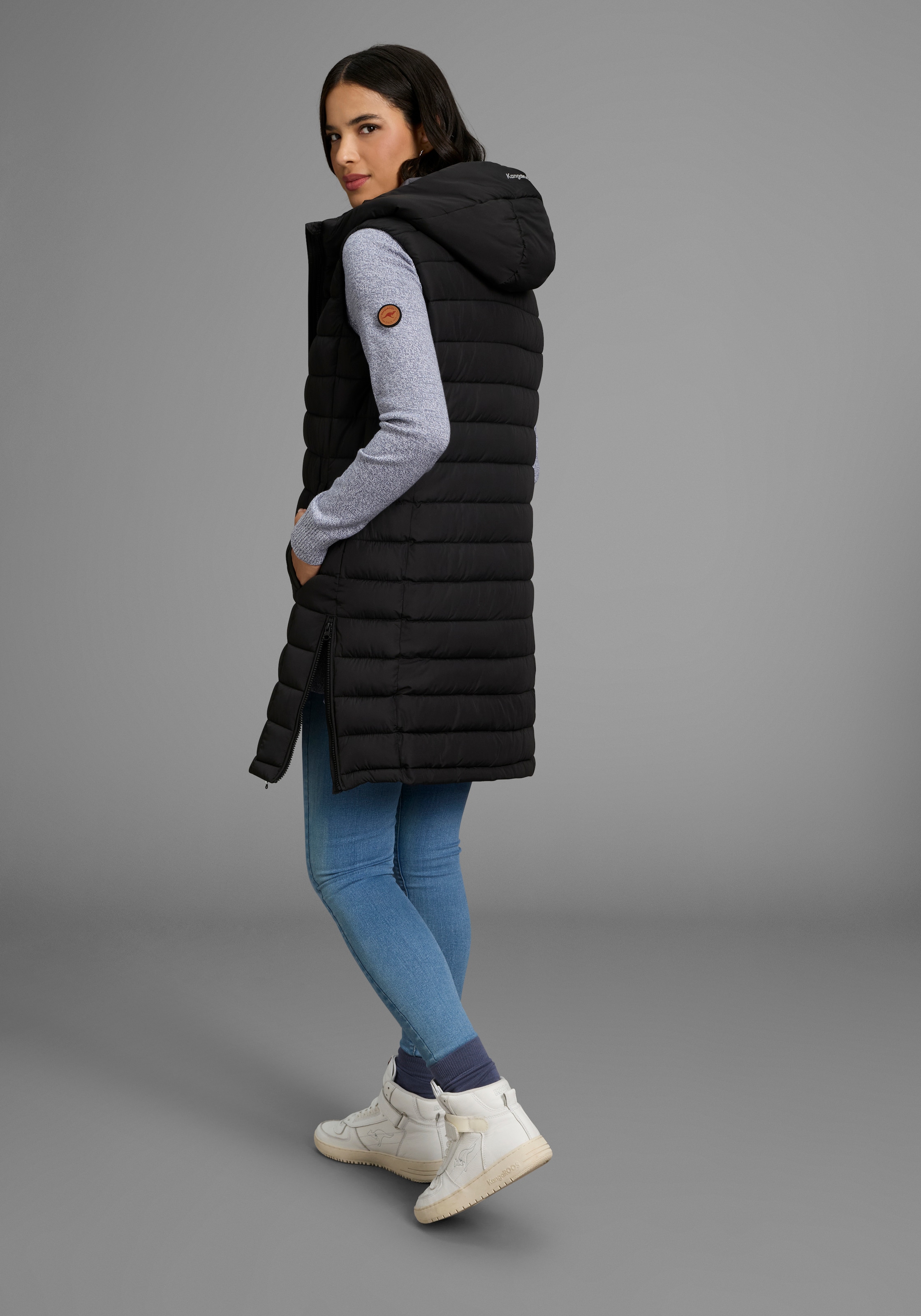 KangaROOS Gilet long Wattiert, mit Reissverschluss-Schlitzen