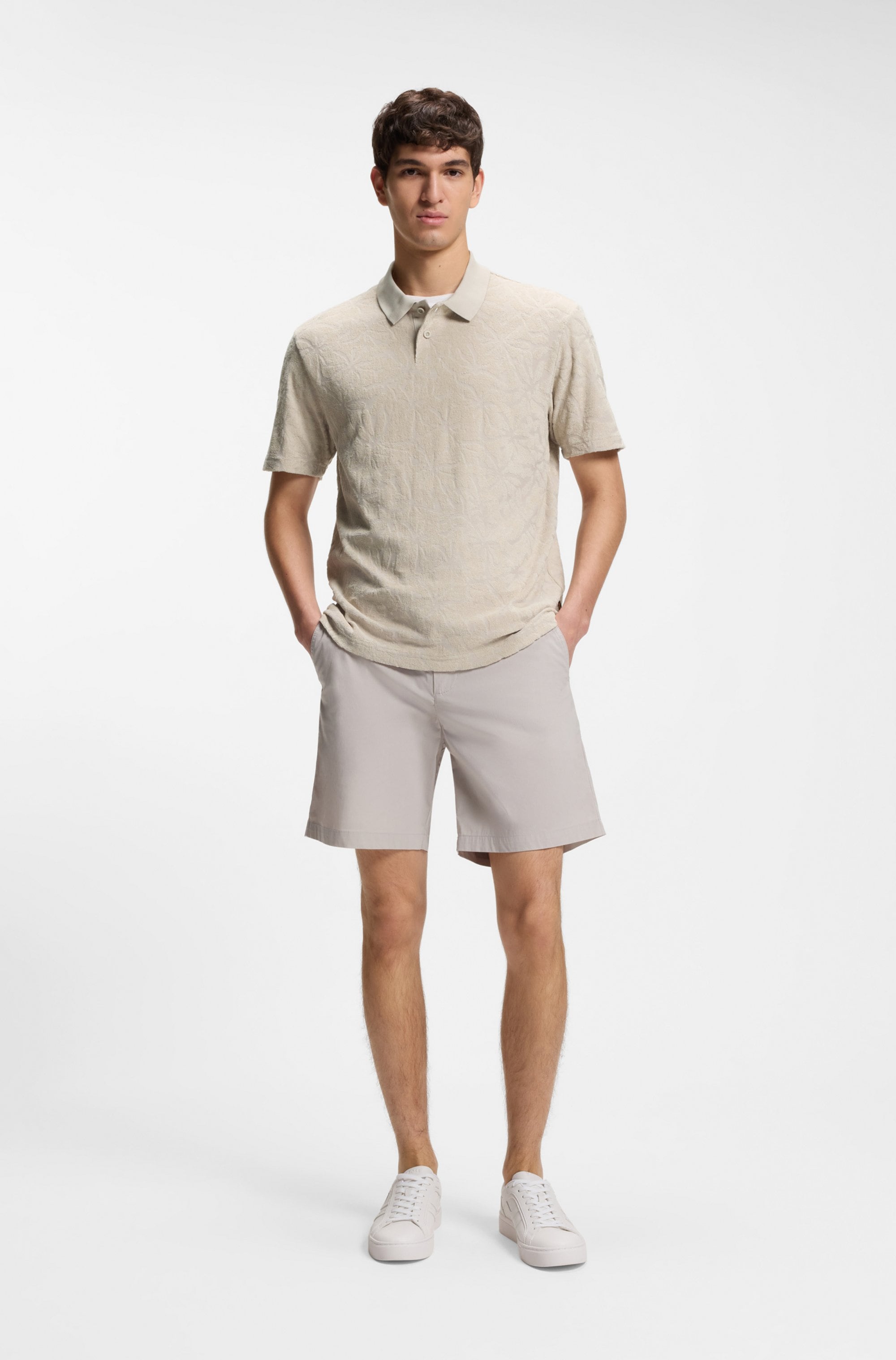 BOSS ORANGE Polo motif jacquard floral, éponge de coton, coupe décontractée