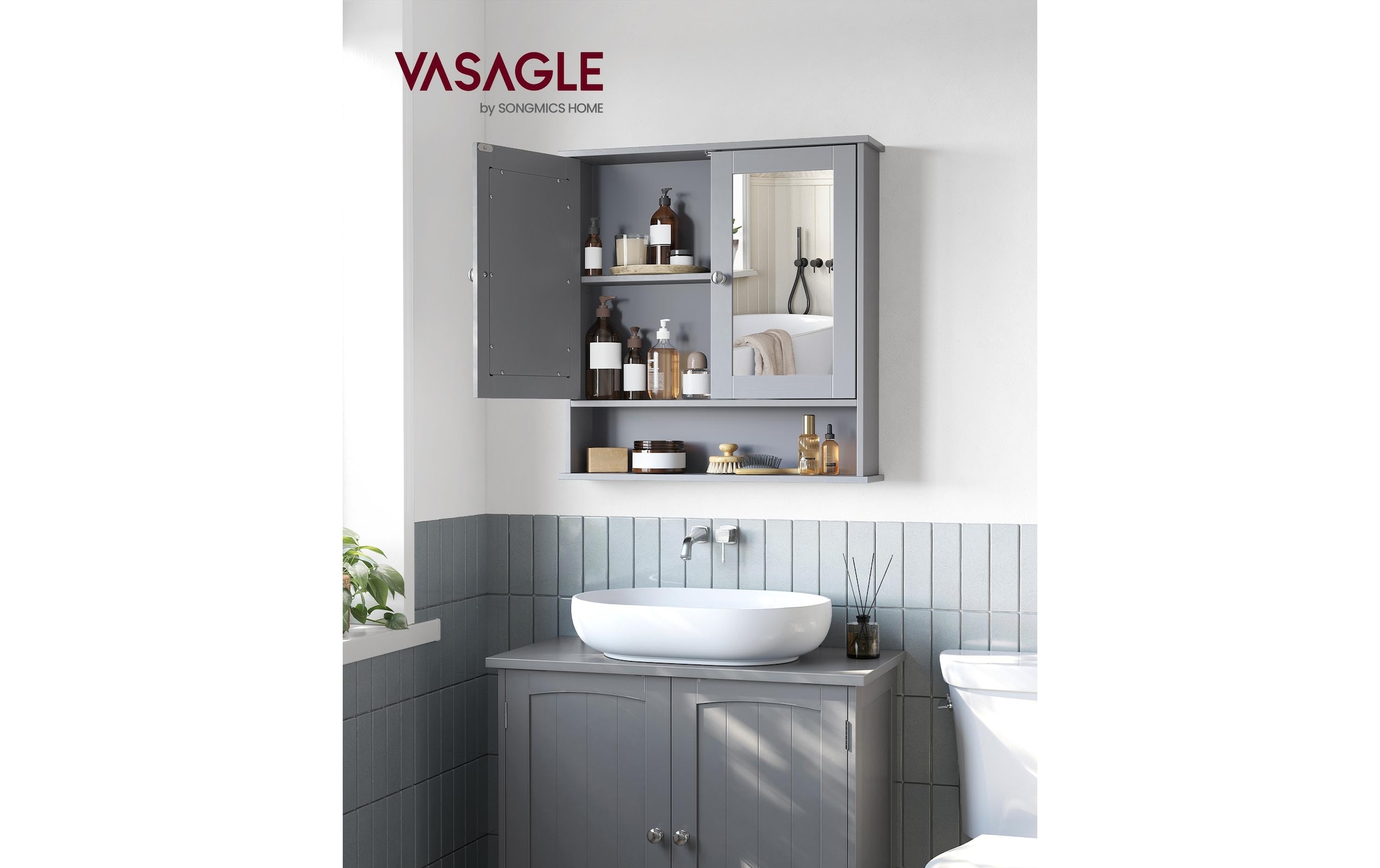 VASAGLE Spiegelschrank »MDF, 13 x 56.5 x 58.5 cm«