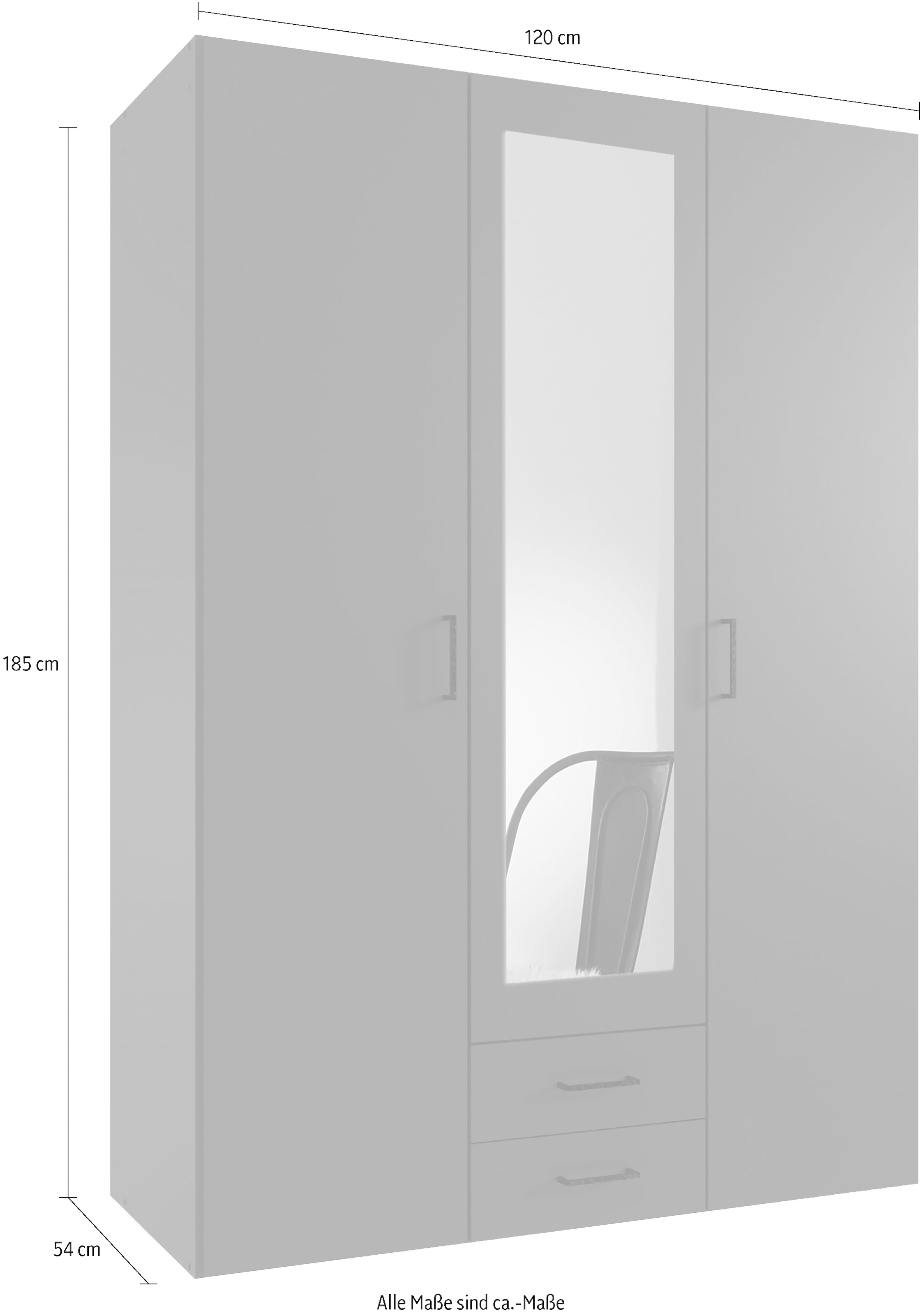 Wimex Drehtürenschrank »Mugano« mit langen oder kurzen Griffen aus Metall,  wahlweise mit oder ohne Spiegel, mit Schubladen