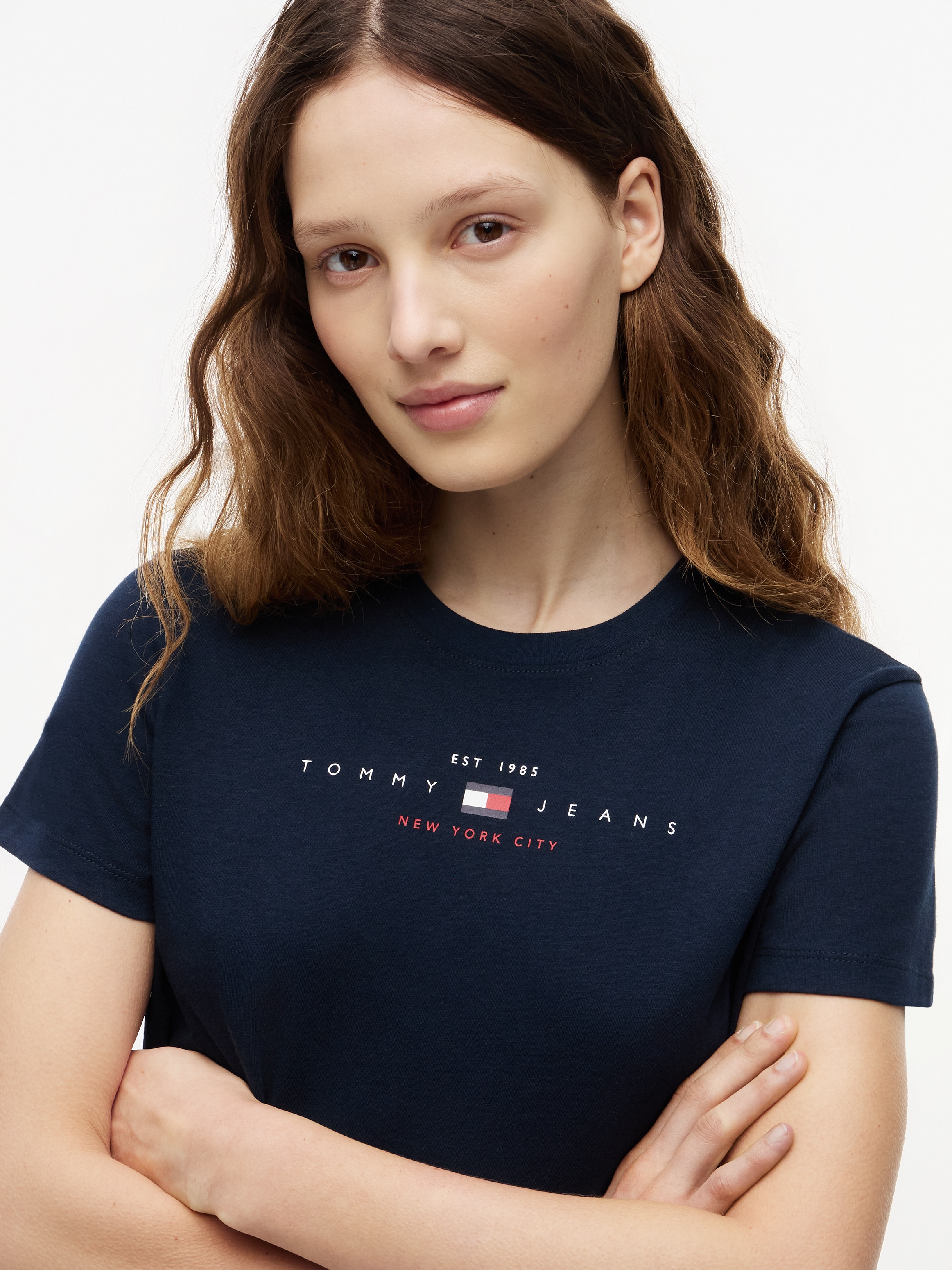 Tommy Jeans T-shirt à manches courtes »TJW REG US LINEAR SS TEE« Baumwollmischung, regular fit, Logo