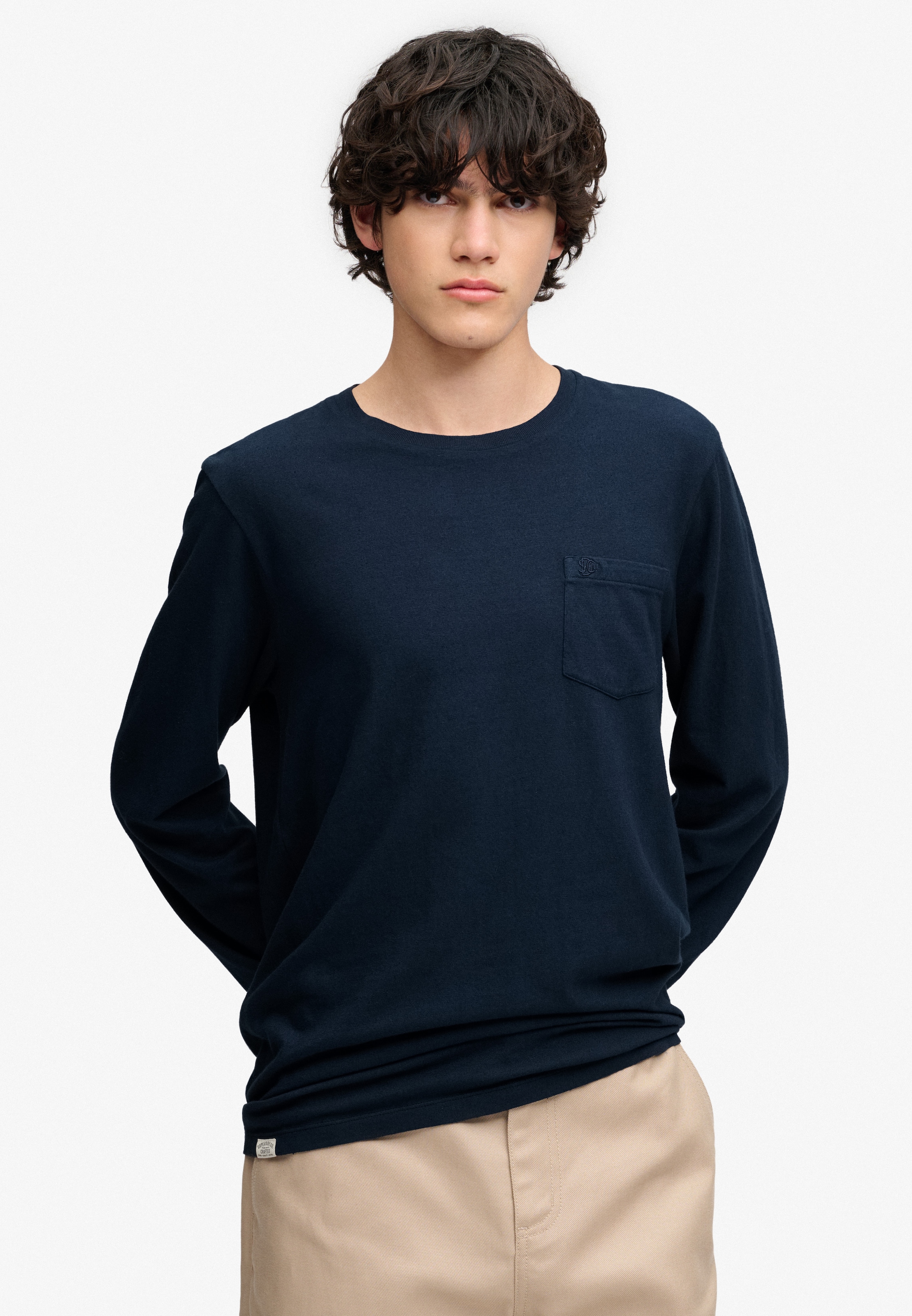 Superdry T-shirt à manches longues »COTTON LINEN L/S POCKET TOP« aus Baumwolle und Leinen, Relaxed Fit, mit Rundhalsausschnitt
