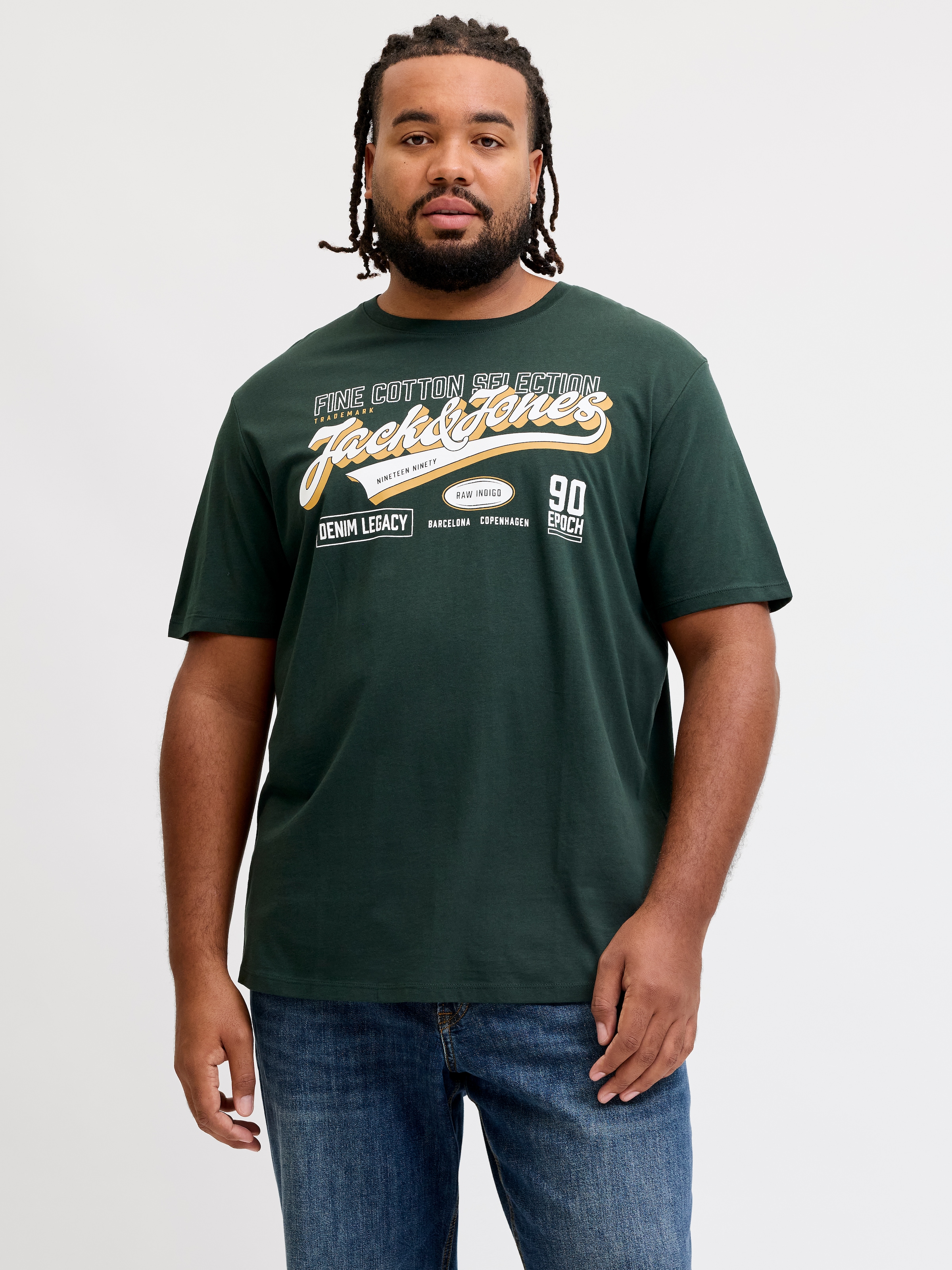 Jack & Jones PlusSize T-shirt »JJELOGO TEE SS O-NECK 2 COL AW26 SN PLS« en pur coton, avec bord droit au corps, en taille plus