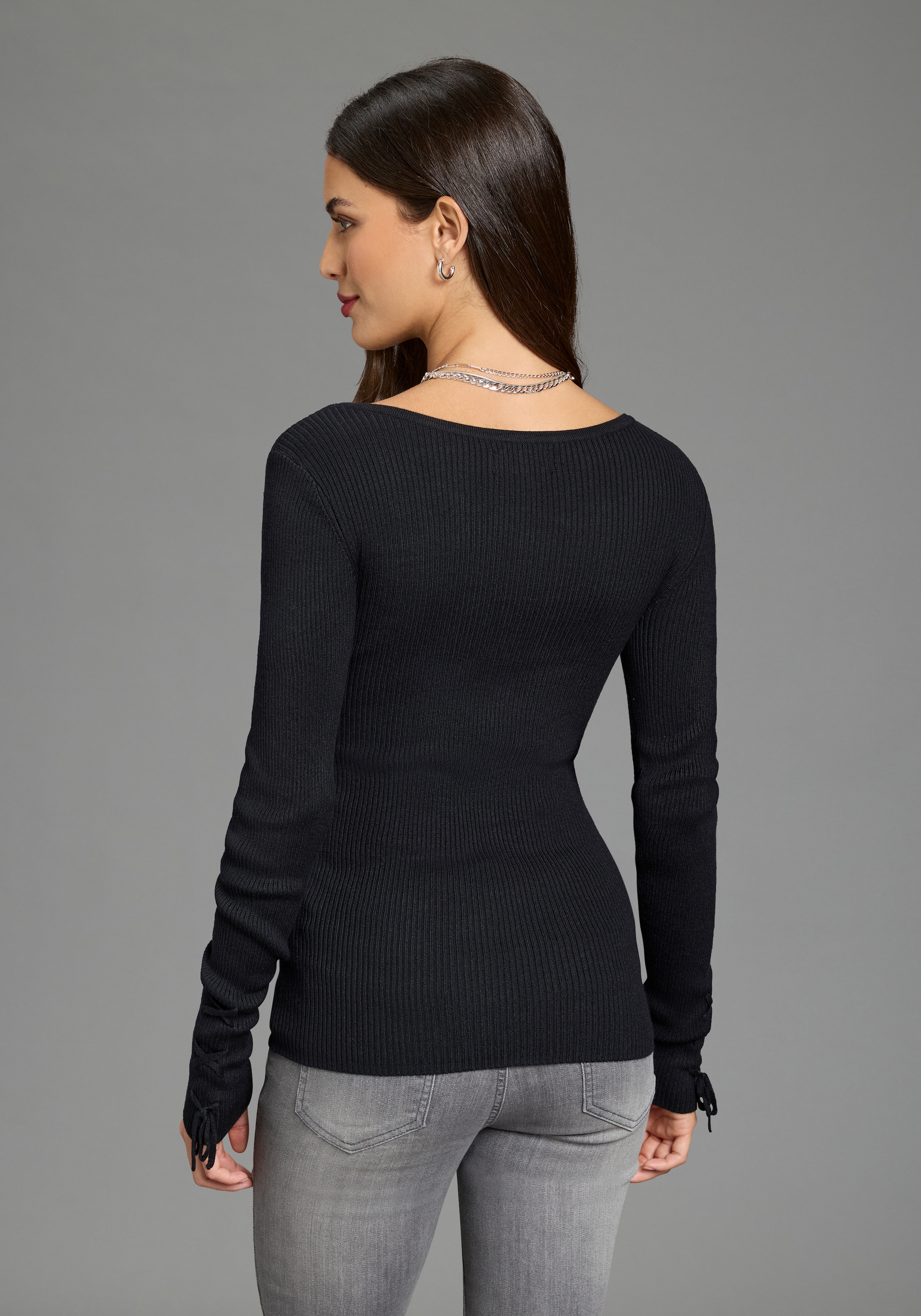 Melrose Pull en tricot coupe féminine en côte avec laçage