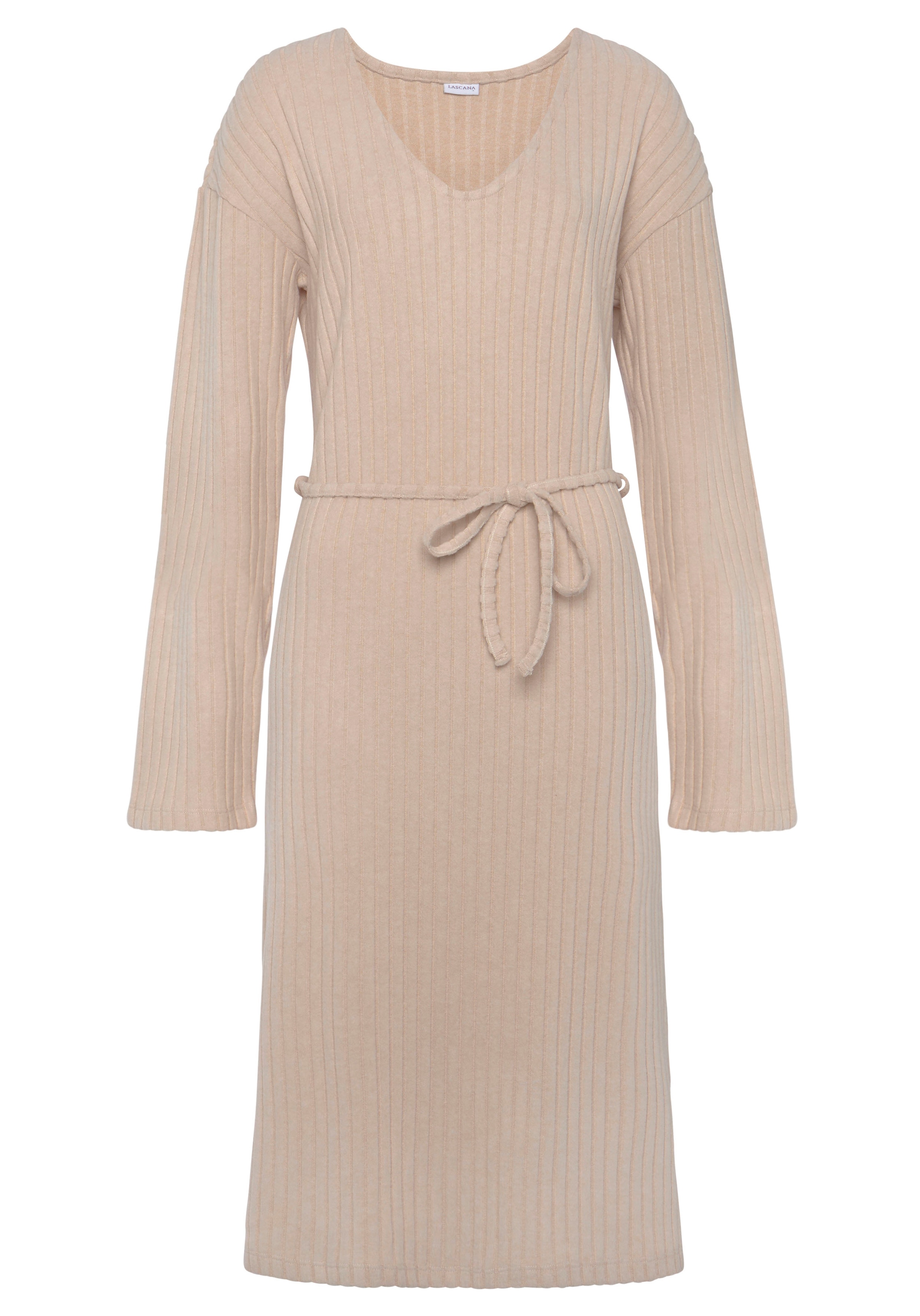 LASCANA Robe en tricot Lounge-/ Rippkleid mit weiten Ärmeln und Taillenband, Loungewear
