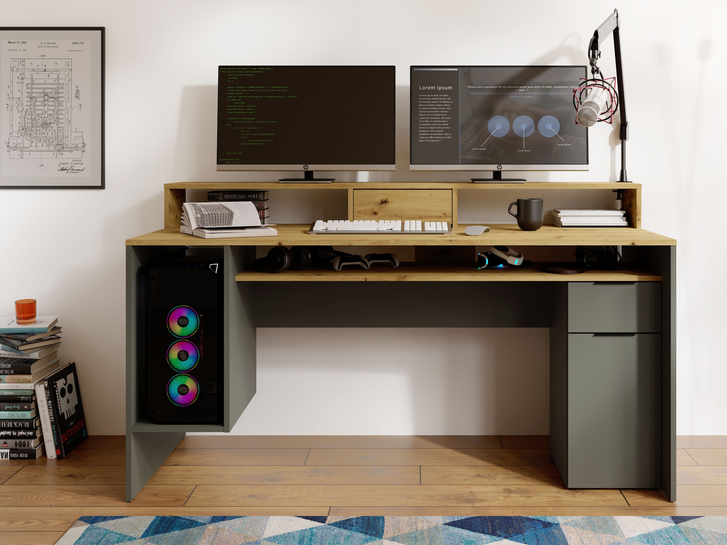 Home affaire Schreibtisch »Peoria« Gamingtisch mit Schublade und Monitoraufsatz, Breiten 160 x 70 cm