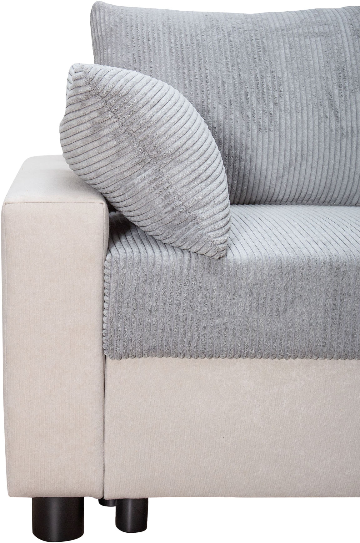 COLLECTION AB Canapé d'angle »Parma L-Form, B: 224 cm« fonction lit, coffre-lit & 2 coussins décoratifs, ressorts ensachés