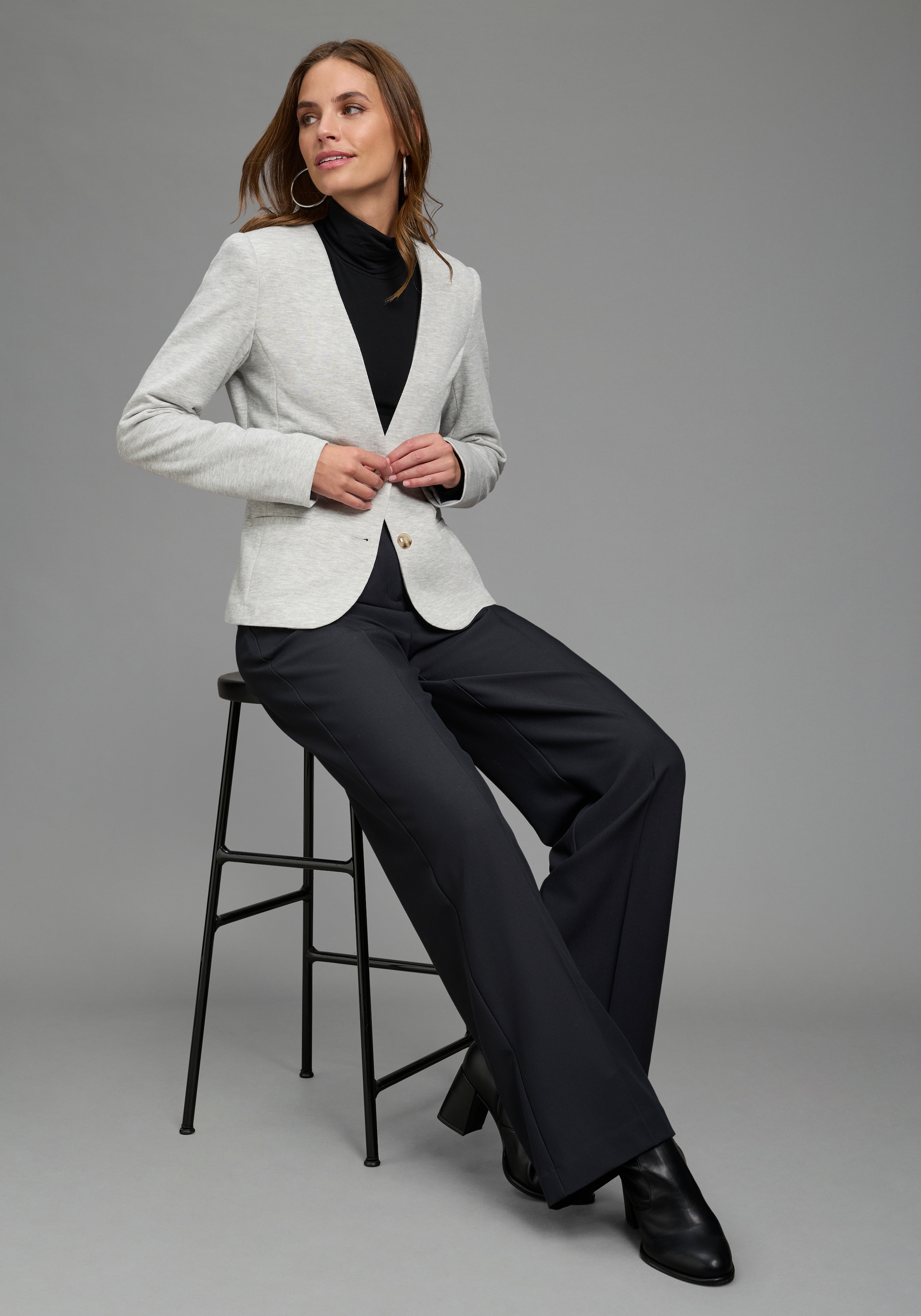 Laura Scott Kurzblazer femininer Stil, aus Polyester und Baumwolle, mit melierter Optik