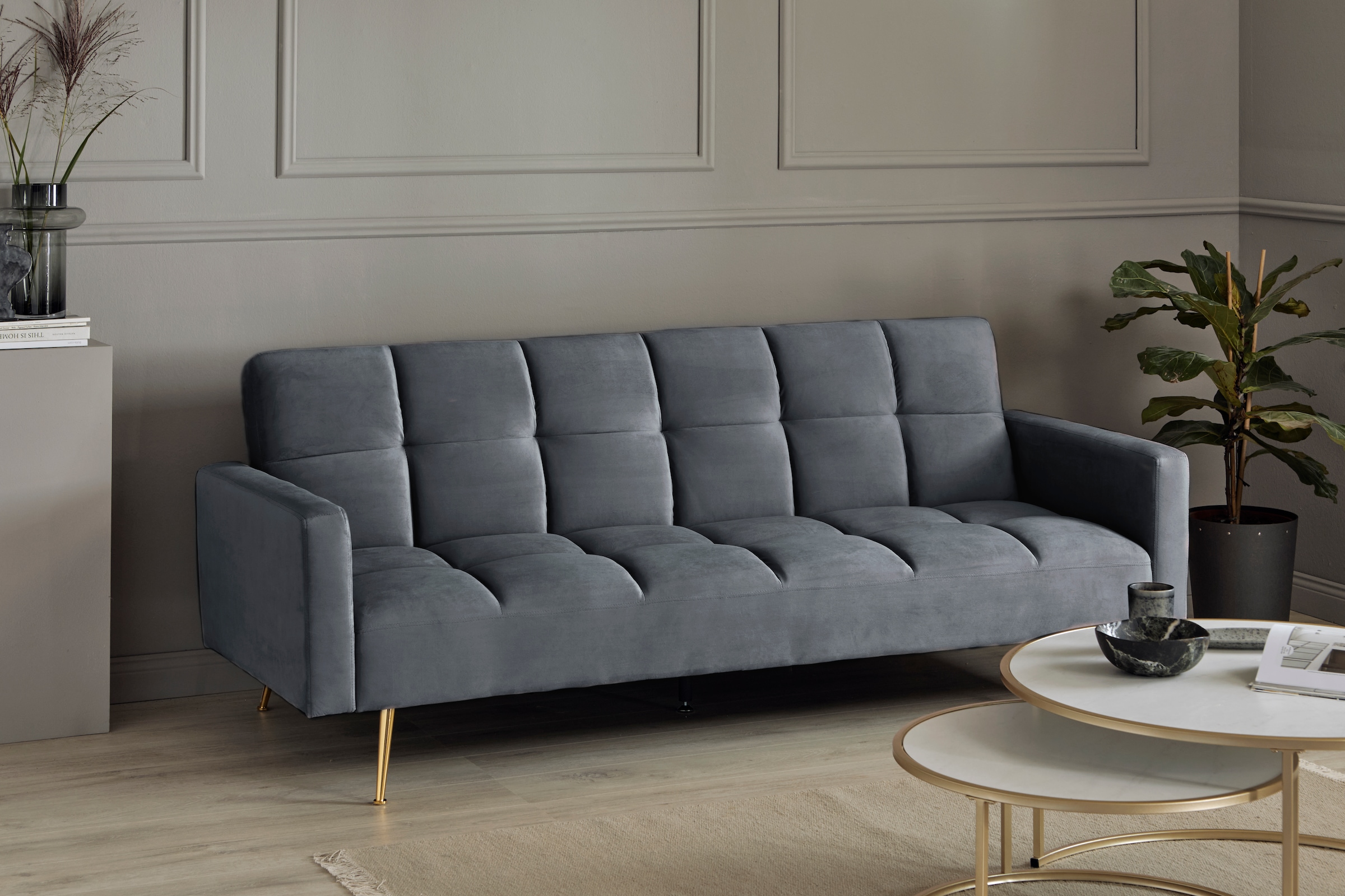 Jahnke Schlafsofa »CHILLAX POSH« mit Schlaffunktion, edler Samtstoff & Füsse im Gold-Look, Breite 213 cm