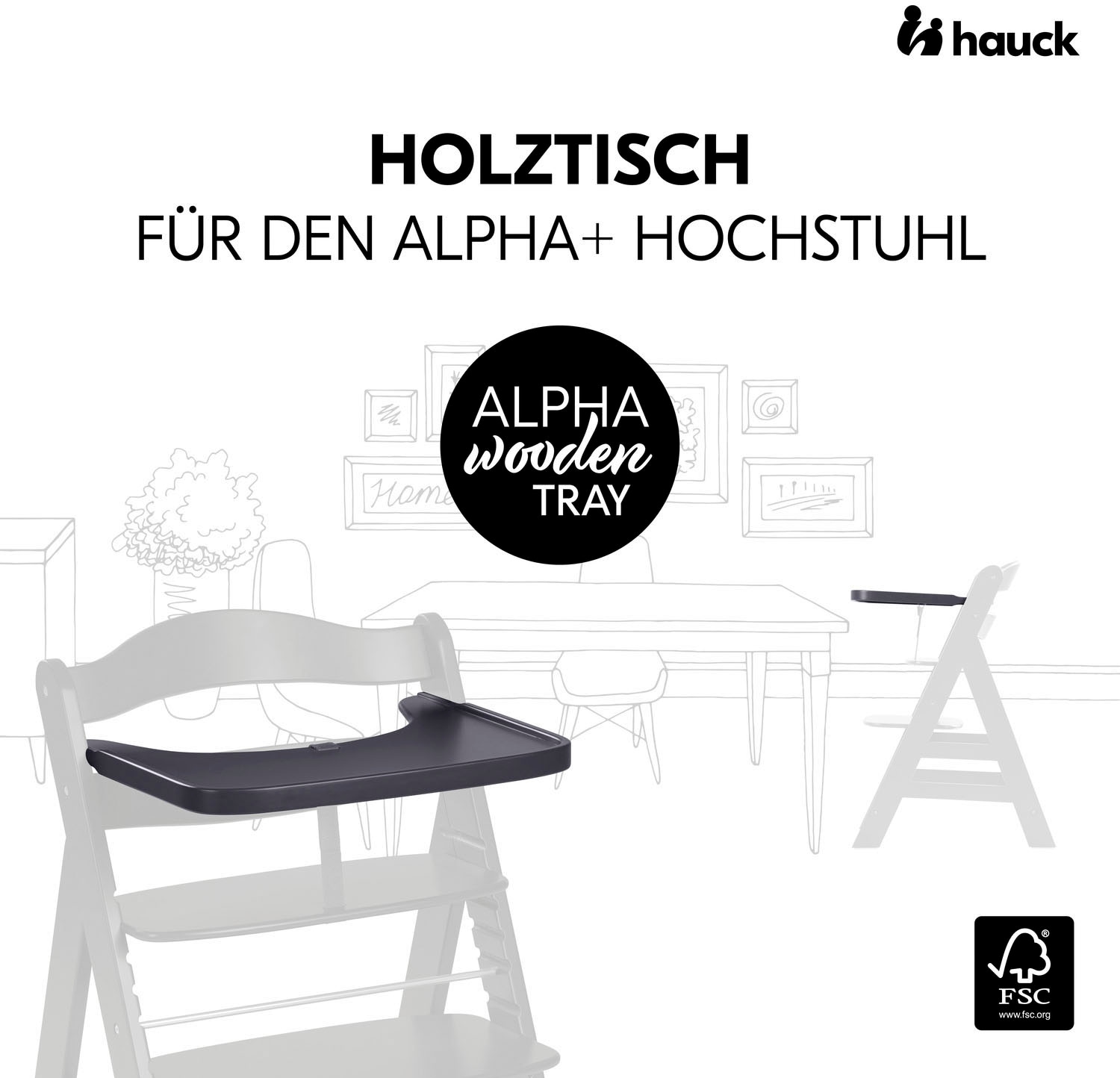 Hauck Hochstuhltablett »Alpha Wooden Tray Essbrett, Dark Grey« FSC® - schützt Wald