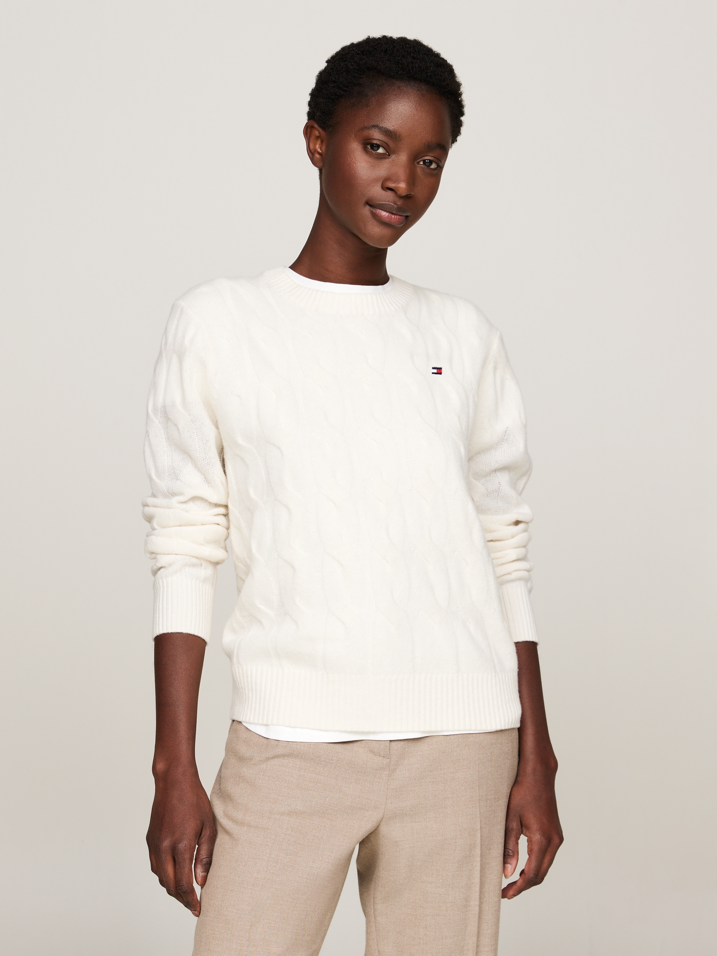 Tommy Hilfiger Strickpullover »SOFT WOOL CABLE C-NK« mit Zopfmuster, aus reiner Wolle