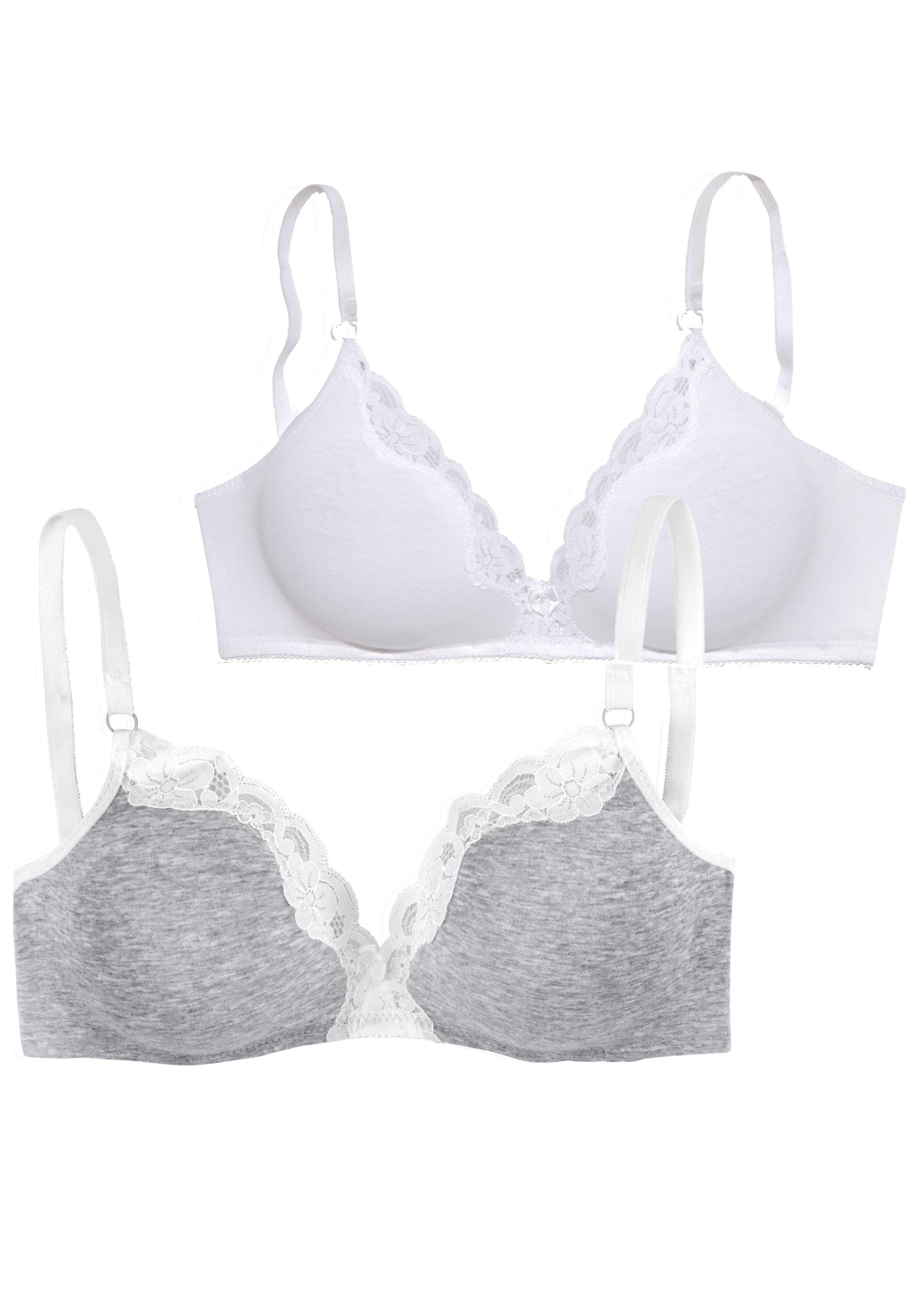 petite fleur Soutien-gorge à bretelles Packung, 2 Stück,  ohne Bügel aus Baumwolle mit Spitze