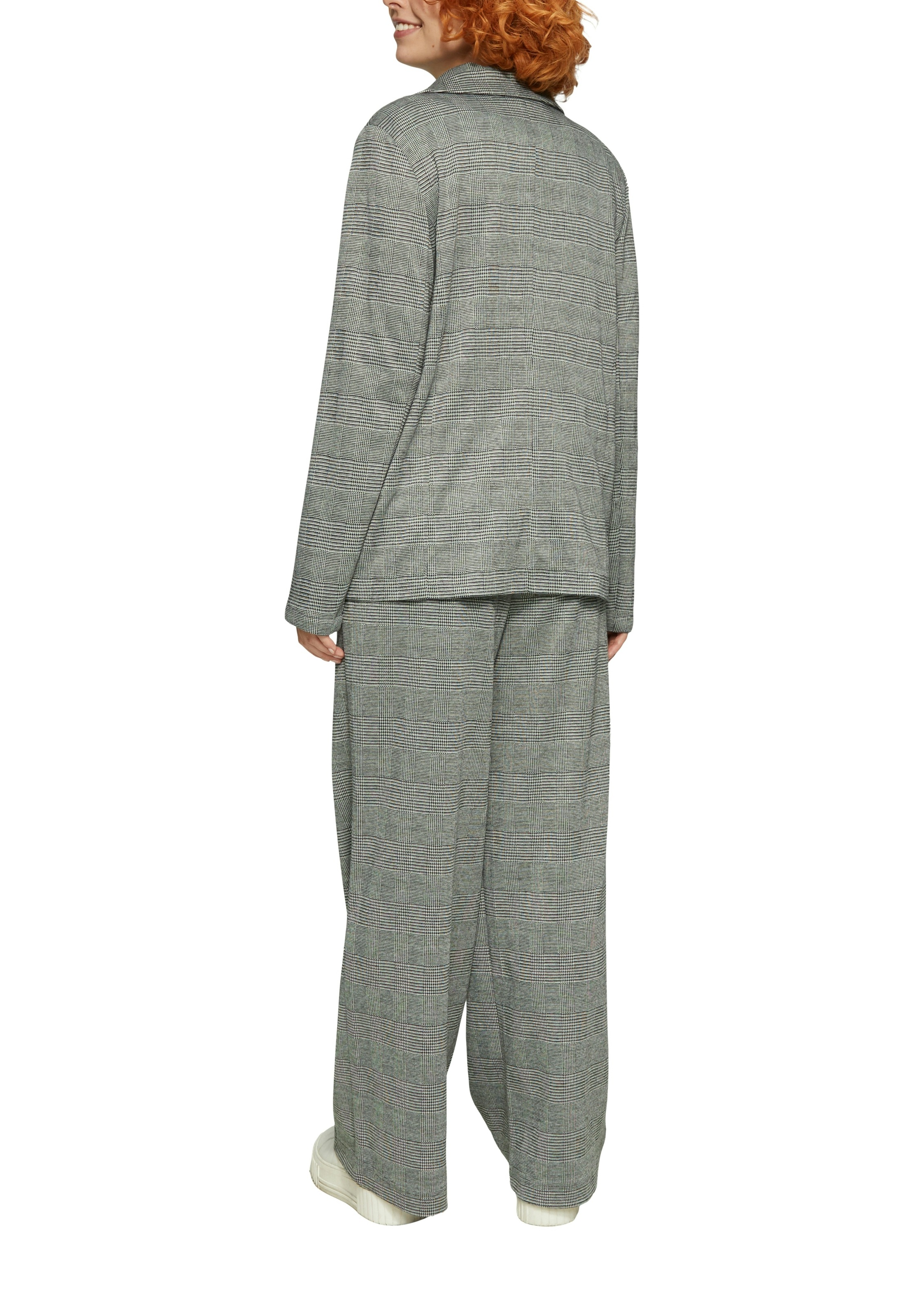 QS Blazer long en motif à carreaux