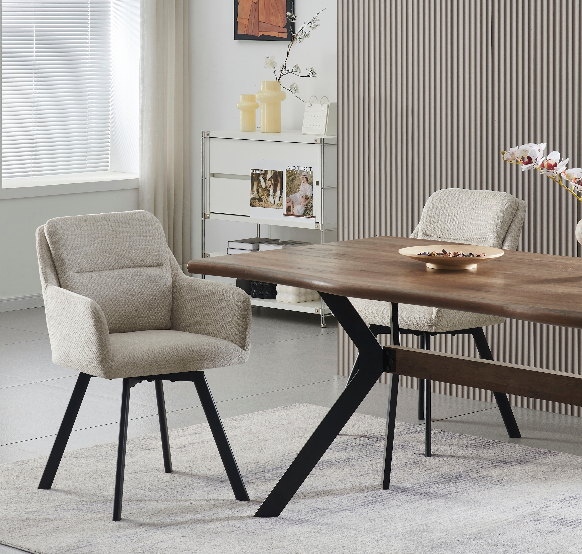 Home affaire Chaise de salle à manger »NEEPAWA, 2er Set, mit Metallgestell in matt schwarz« (Ensemble) 2 cuisin verschiedenen Farben, Belsatbarkeit pro Stuhl 120 kg, mit Armlehne
