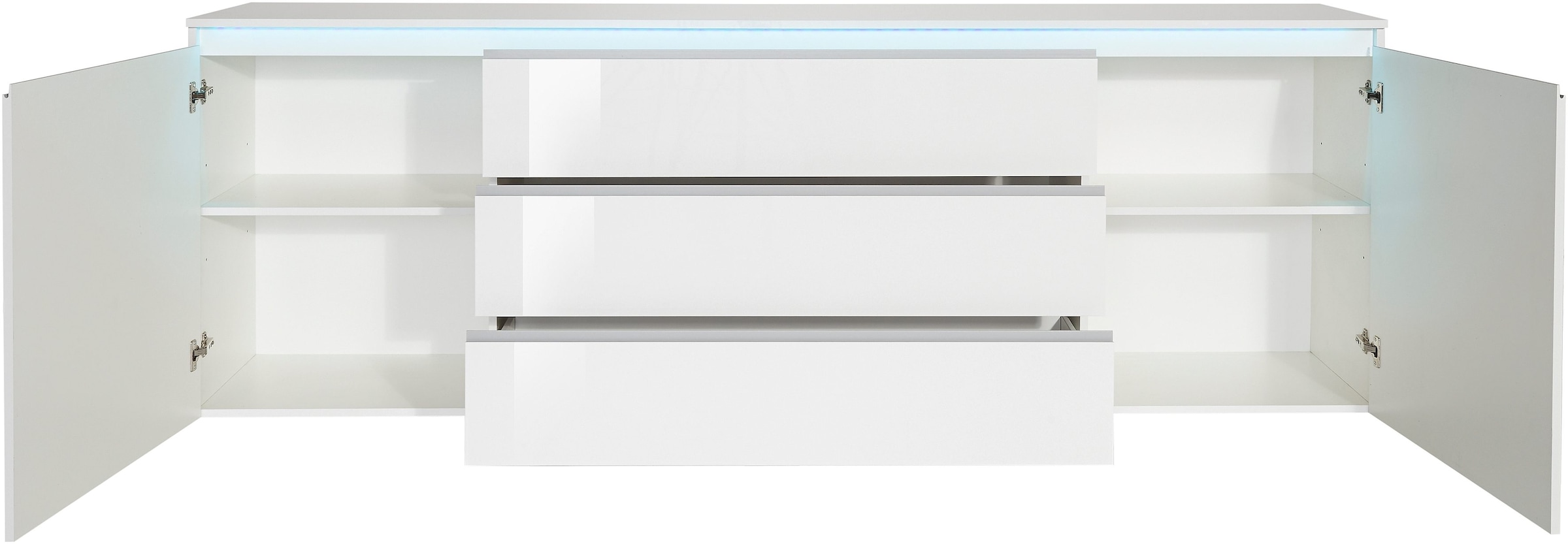 INOSIGN Sideboard »Magic, Kommode, Schrank, Stauraumschrank« mit 2 Türen und 3 Schubkästen Hochglanz lackiert (B/T/H) 240x40x80 cm