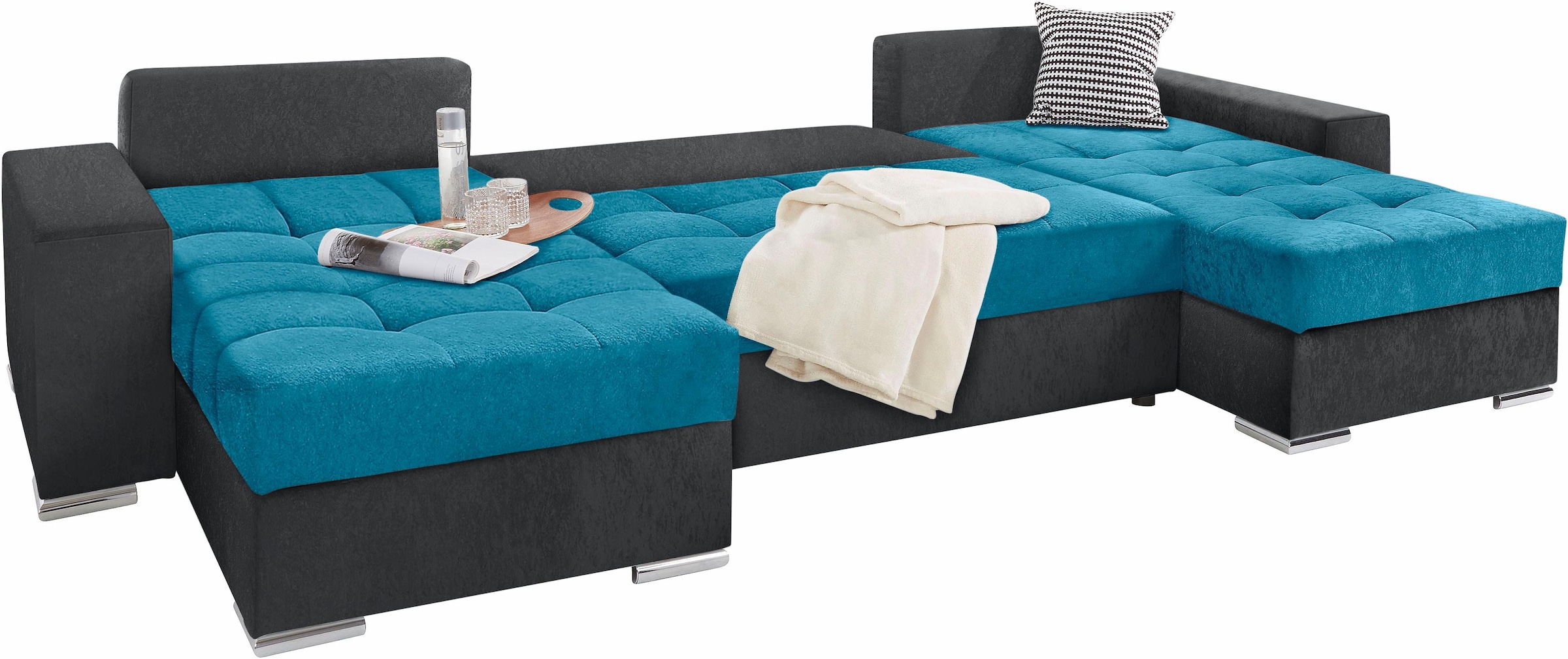 COLLECTION AB Wohnlandschaft »Josy XL U-Form, Breite: 313 cm« Bettfunktion, Bettkasten & 2 Zierkissen, Federkern