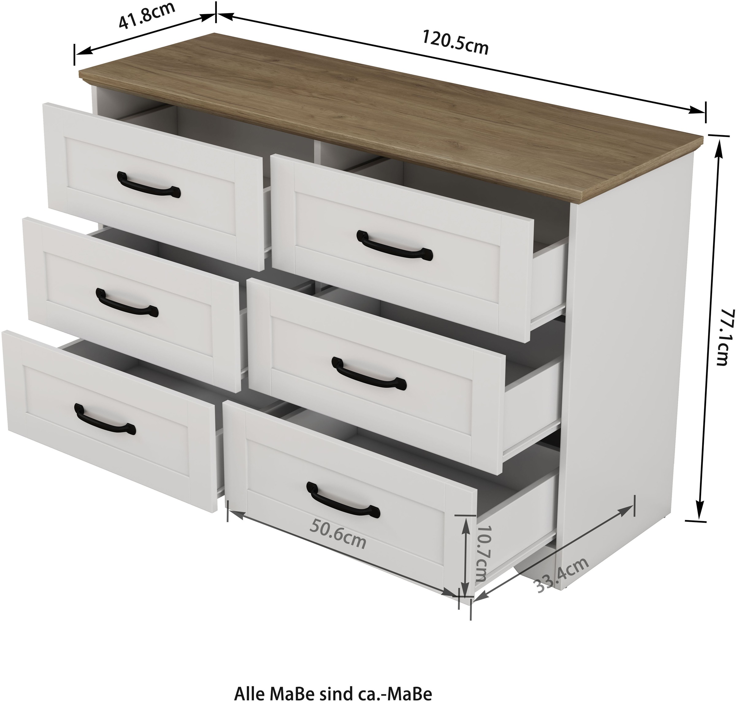 GOODproduct Schubkastenkommode »Emmilia Sideboard Schubladenschrank Wäscheschrank im Landhaus Design« Scandi Design mit 6 Schubladen für viel Stauraum im Schlafzimmer,  Schrankkommode in hochwertiger Qualität
