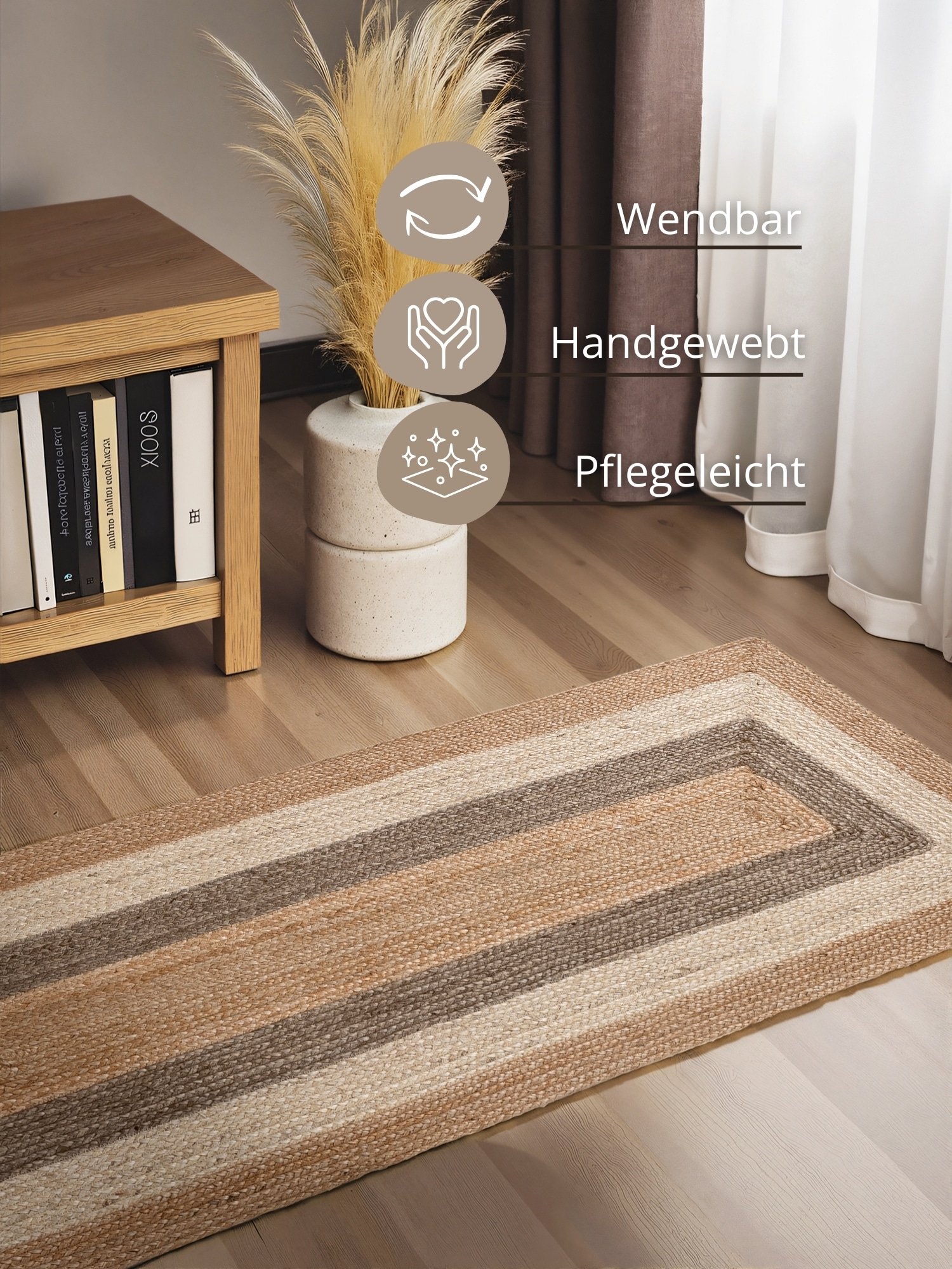 HANSE Home Tapis »Juno Fusion  Juteteppich« Rectangulaire 9 mm Höhe jute, forme, fait main, tapis de salon, tapis naturel, salon