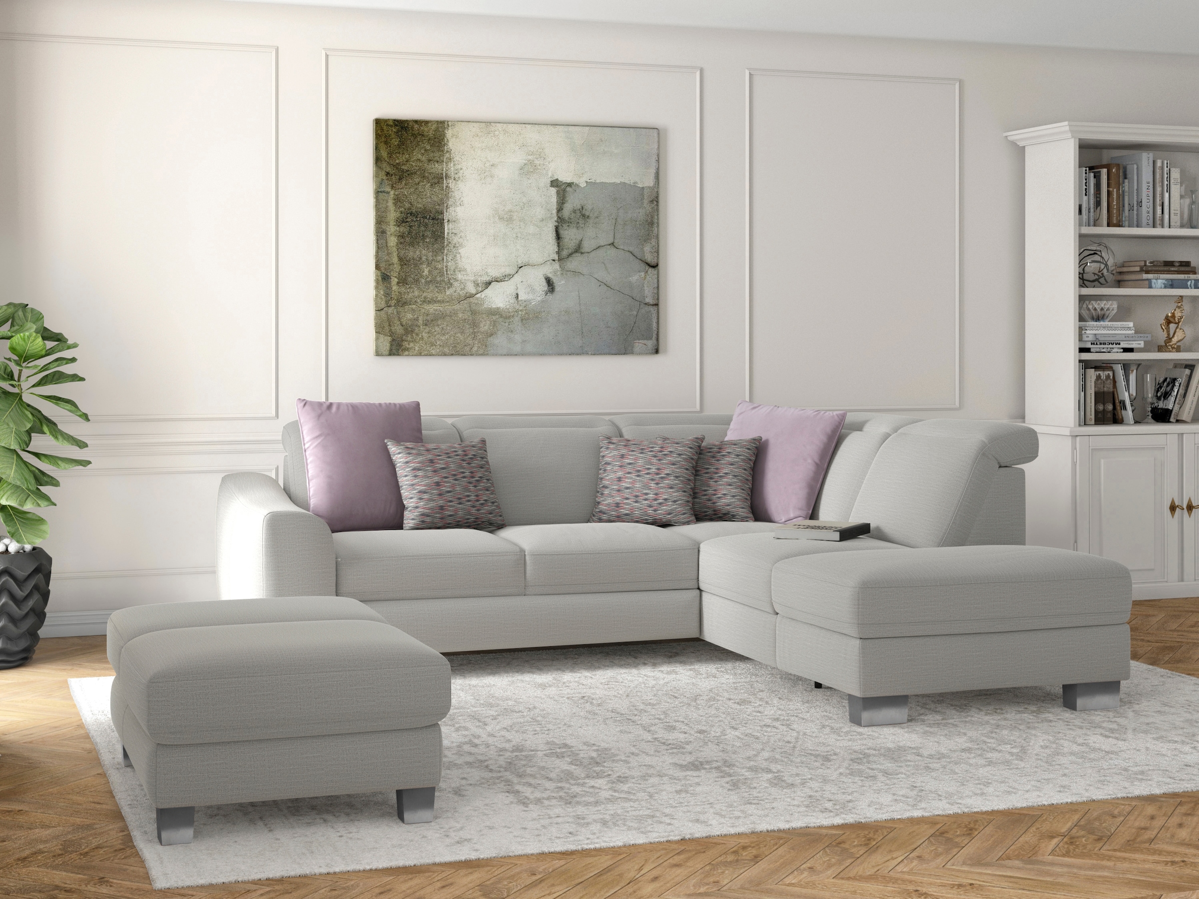 sit&more Canapé d'angle »Dundee L-Form« mit Federkern und Edelstahlfüssen, wahlweise mit Kopfteilverstellung