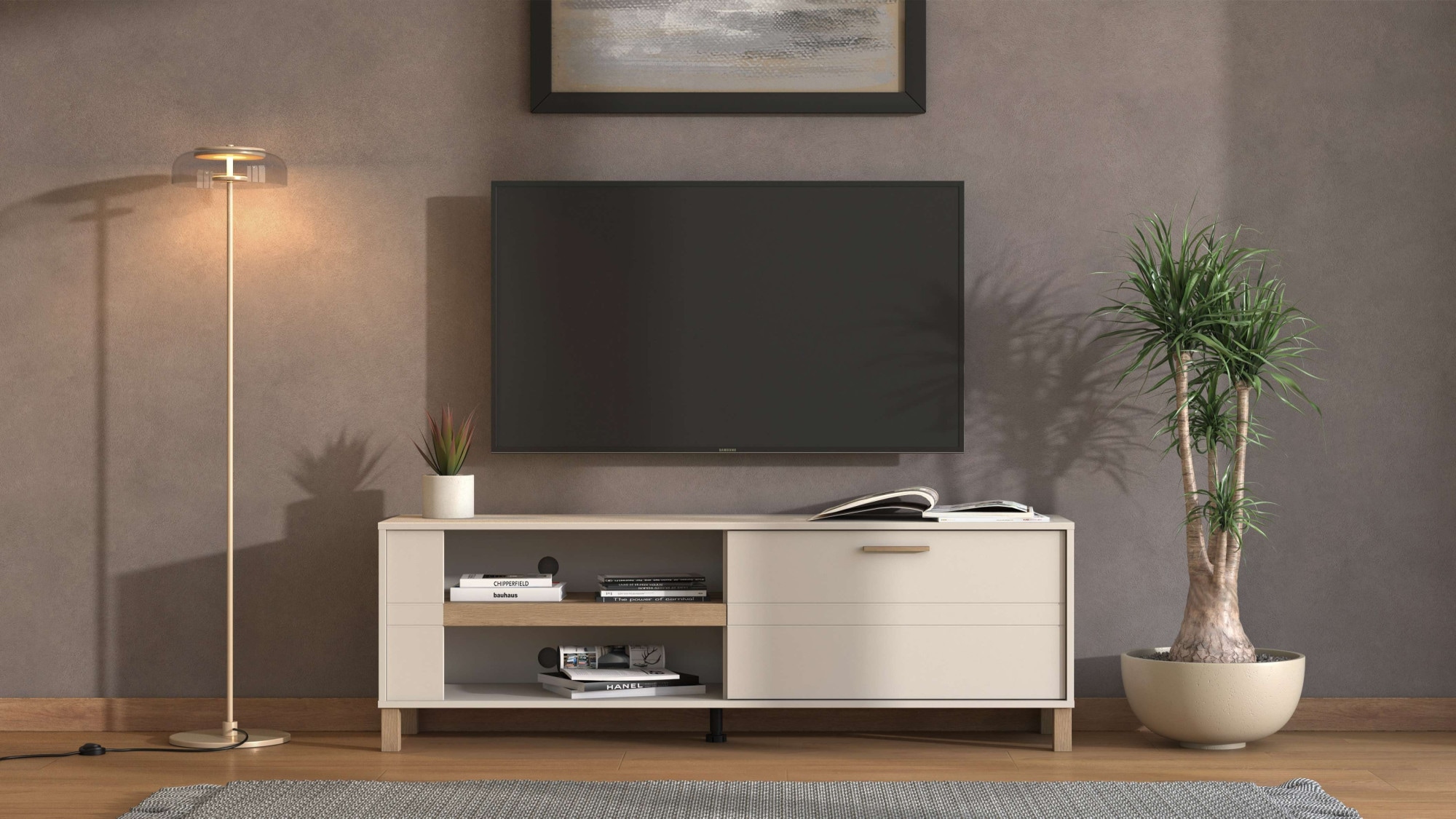 Home affaire Tableau TV »Sheffield TV-Bank, TV-Schrank, TV-Lowboard, TV-Möbel, Breite 157 cm« Klapptür, 2D-beschichtetes MDF-Profil, Heissprägedetails