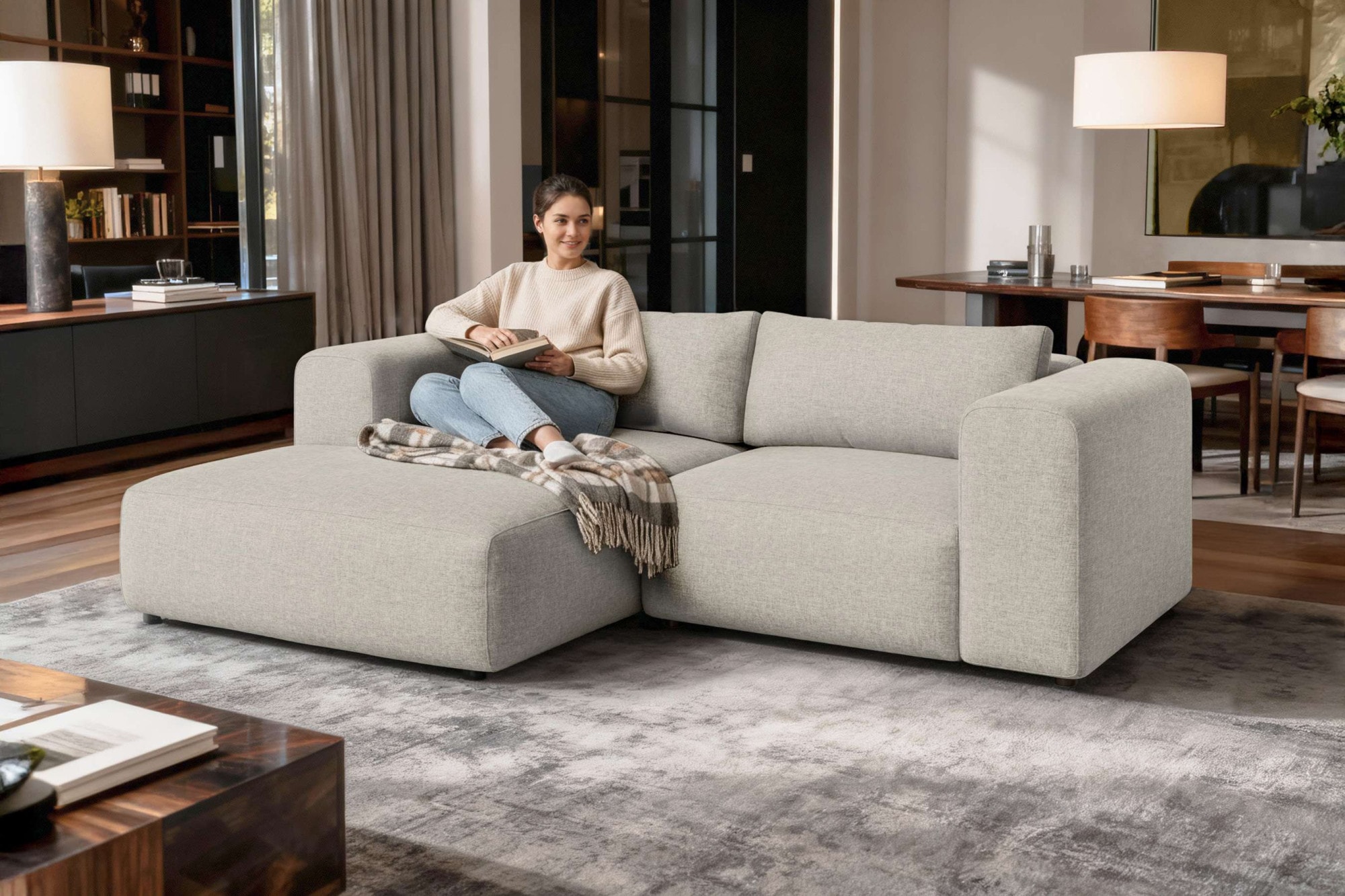 GOODproduct Canapé d'angle »TIARRA Design-Sofa mit Ottomane recht/links bestellbar, Breite 241 cm« L-Form mit hochelastischer Schaum und Wellenunterfederung