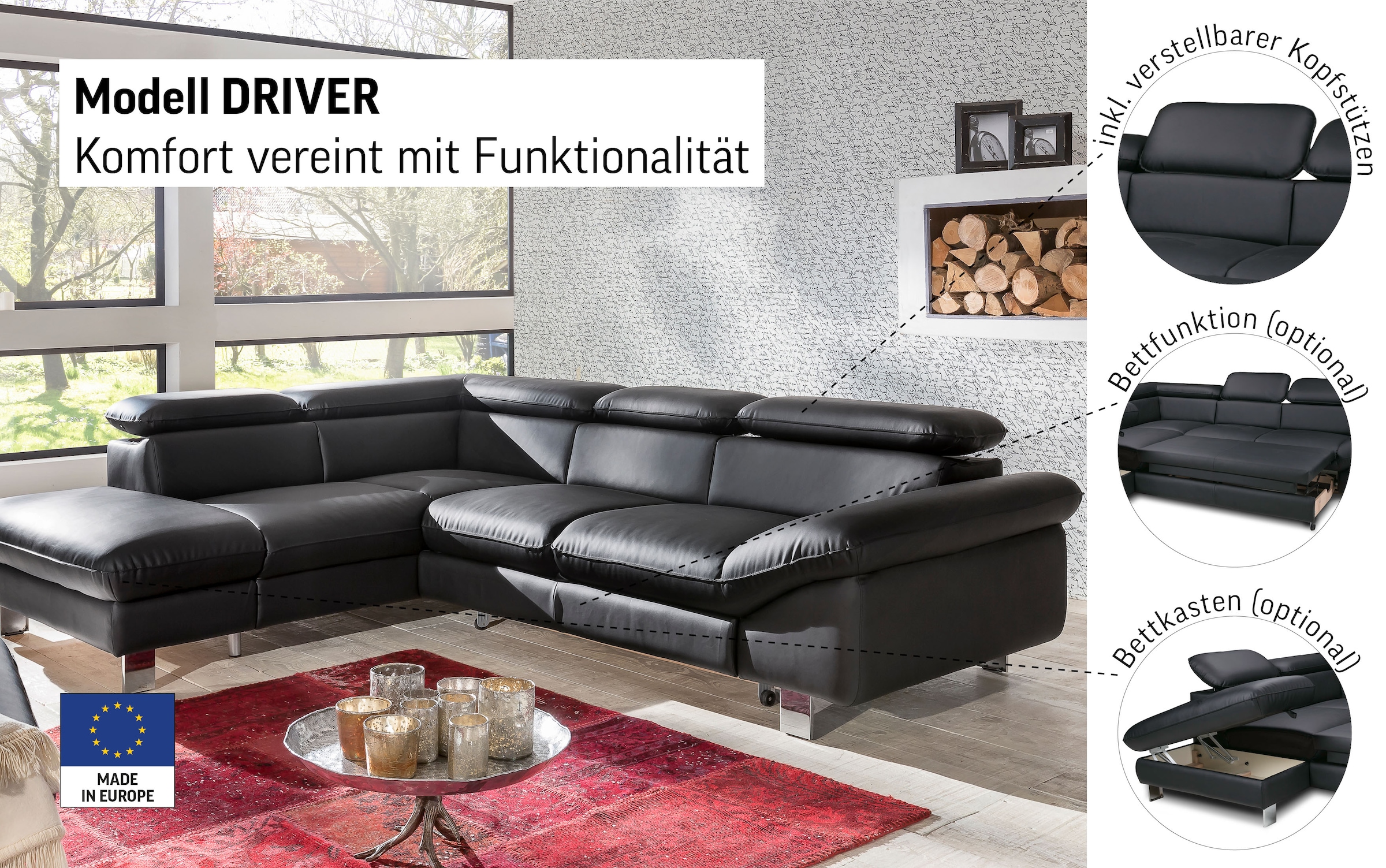 COTTA Ensemble rembourré »Driver L-Form« Set,  Set bestehend aus: Ecksofa mit Kopfteilverstellung & Hocker