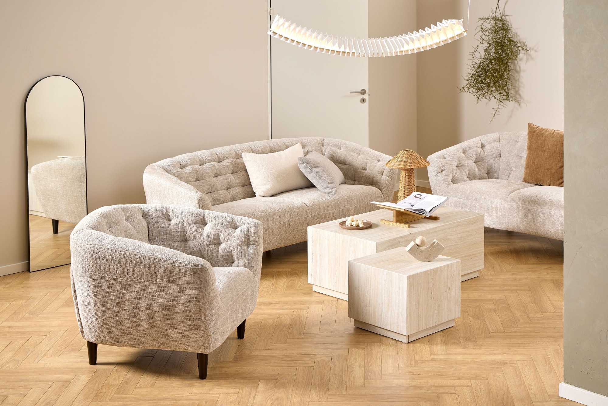 ACTONA GROUP Fauteuil lounge »Ria« fauteuil 1 place, chenille beige, avec piqûres losanges et ressorts ensachés