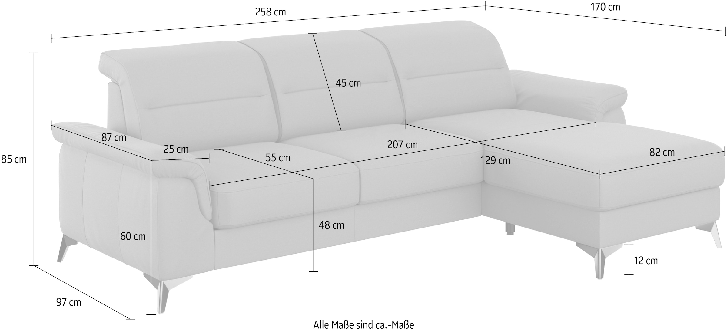 sit&more Ecksofa »Sinatra L-Form« mit Recamiere, optinal mit Kopfteilverstellung und Armteilfunktion