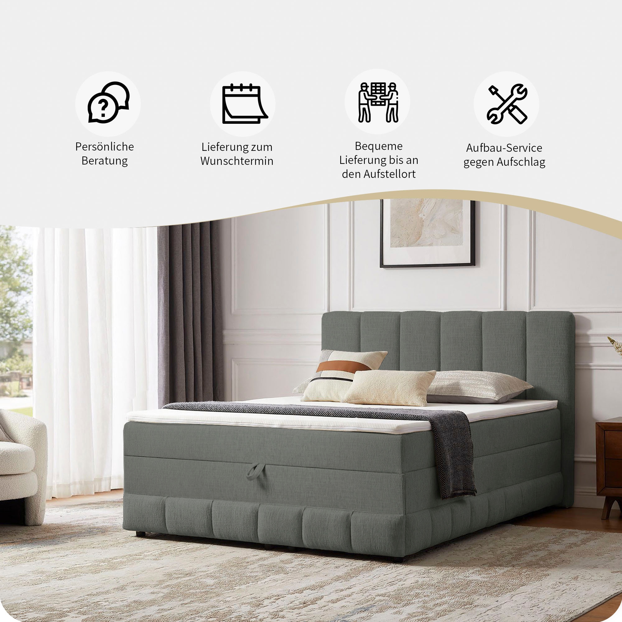 GOODproduct Lit de boxe »Likely inkl. Bettkasten, Liegefläche 180x200 cm, in Boxspring-Optik« inkl. Topper & Aufbauvideo, erhältlich in verschiedenen Farben
