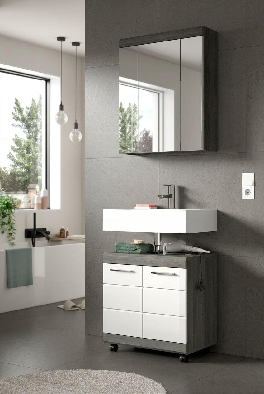 welltime Ensemble de meubles de salle de bain »SIENA, 2 tlg., Waschbeckenunterschrank auf Rollen & Spiegelschrank« BEST-SELLER !, 2 cuis tlg.