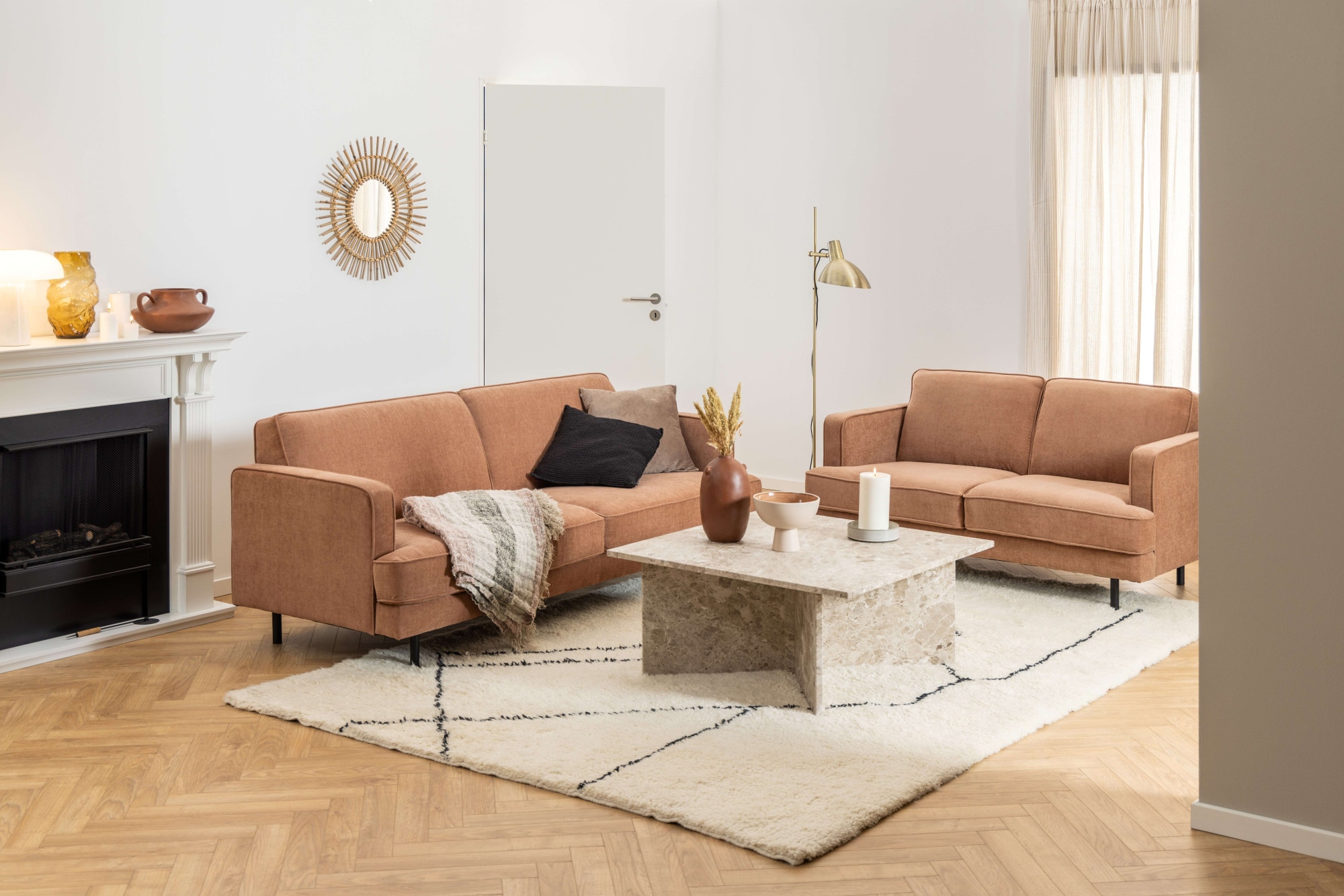 ACTONA GROUP Table basse »Vega« Table basse, piètement en V, laqué mat latte, marbre, 90x90x42 cm