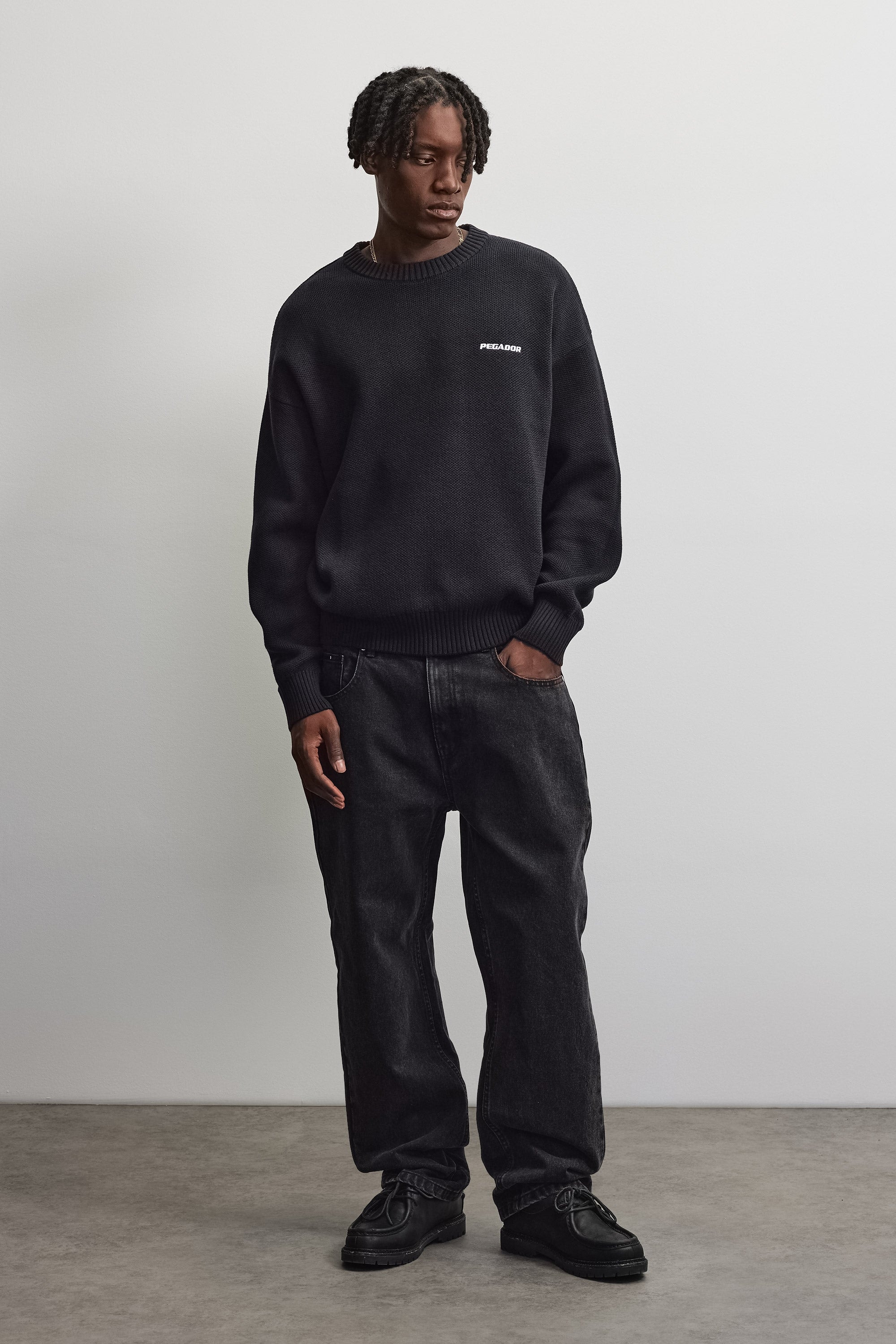 PEGADOR Pull à col rond »Logo Oversized Knit Sweater« mélange de coton, oversize