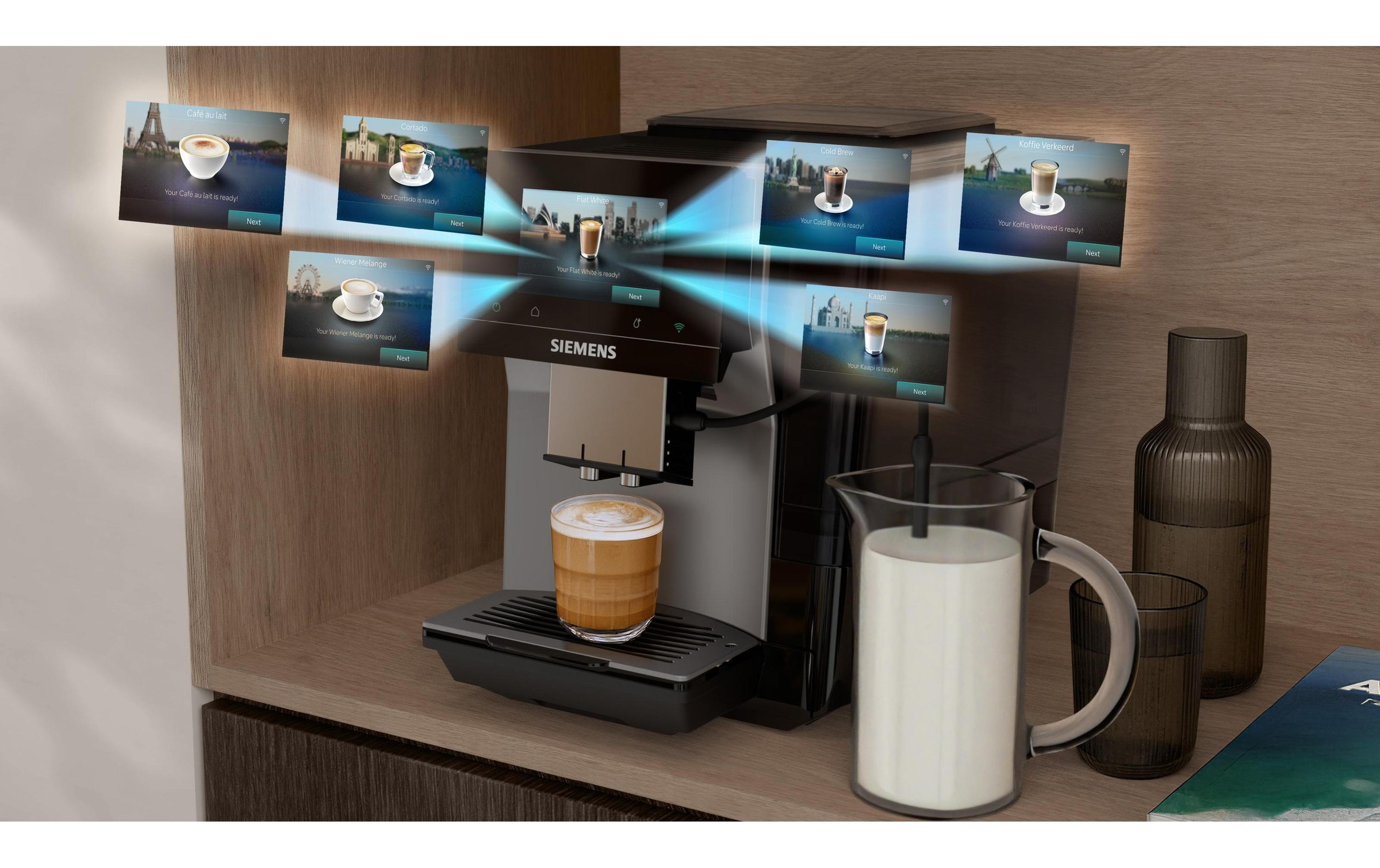 SIEMENS Kaffeevollautomat »EQ700 TP725ET7, inkl. Thermo-Kaffeebecher, XL-Getränke, 20 Favoriten« farbiges Full-Touch-Display, Doppeltassenfunktion, sehr leise, silber