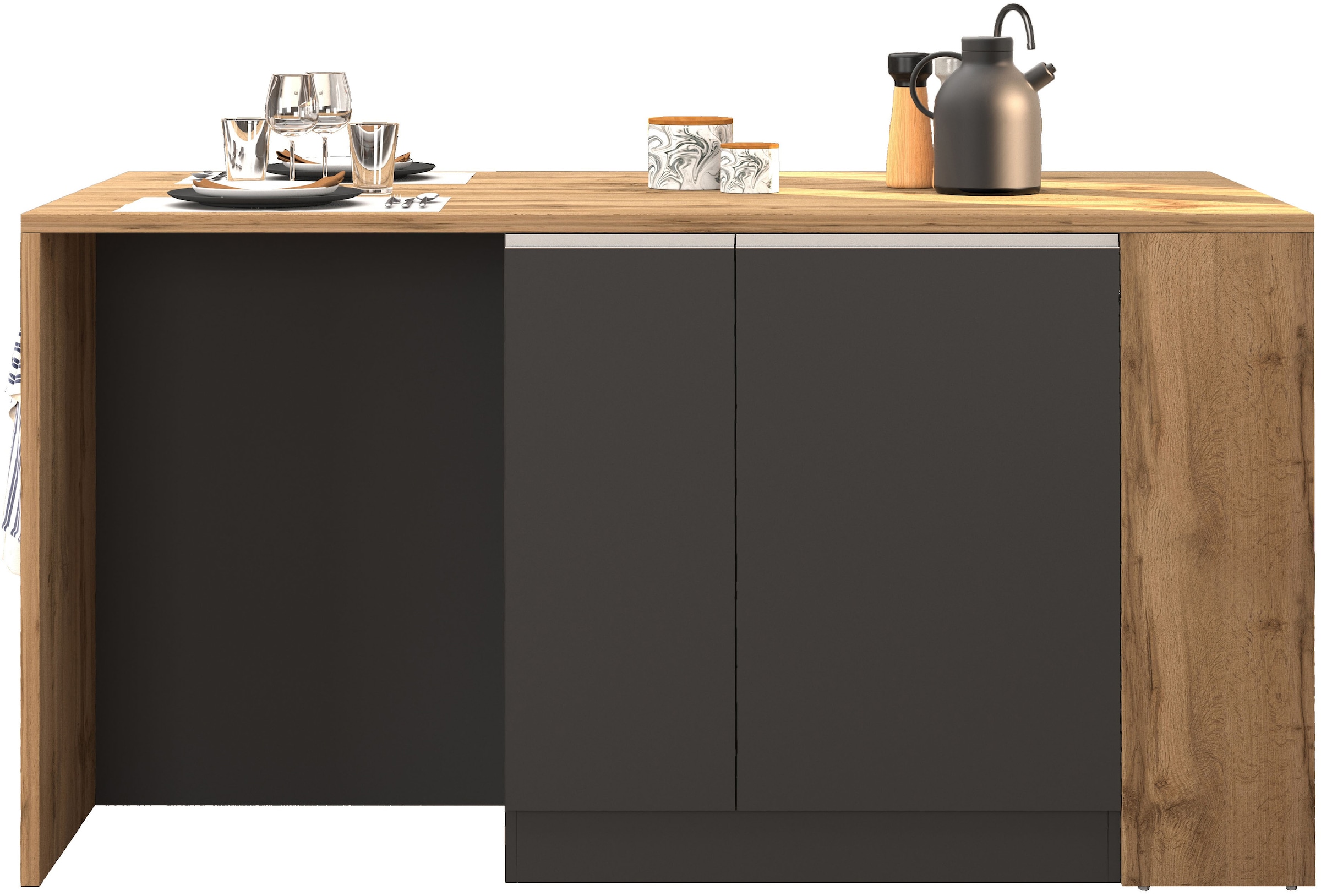 KOCHSTATION Ilot de cuisine »KS-Sole, Kochinsel, Küchenarbeitsblock, Arbeitsinsel, Made in Italy« Breite 167,5 cm, 2 Apothekerauszüge, 2 Essplätze, 1 offenes Regal