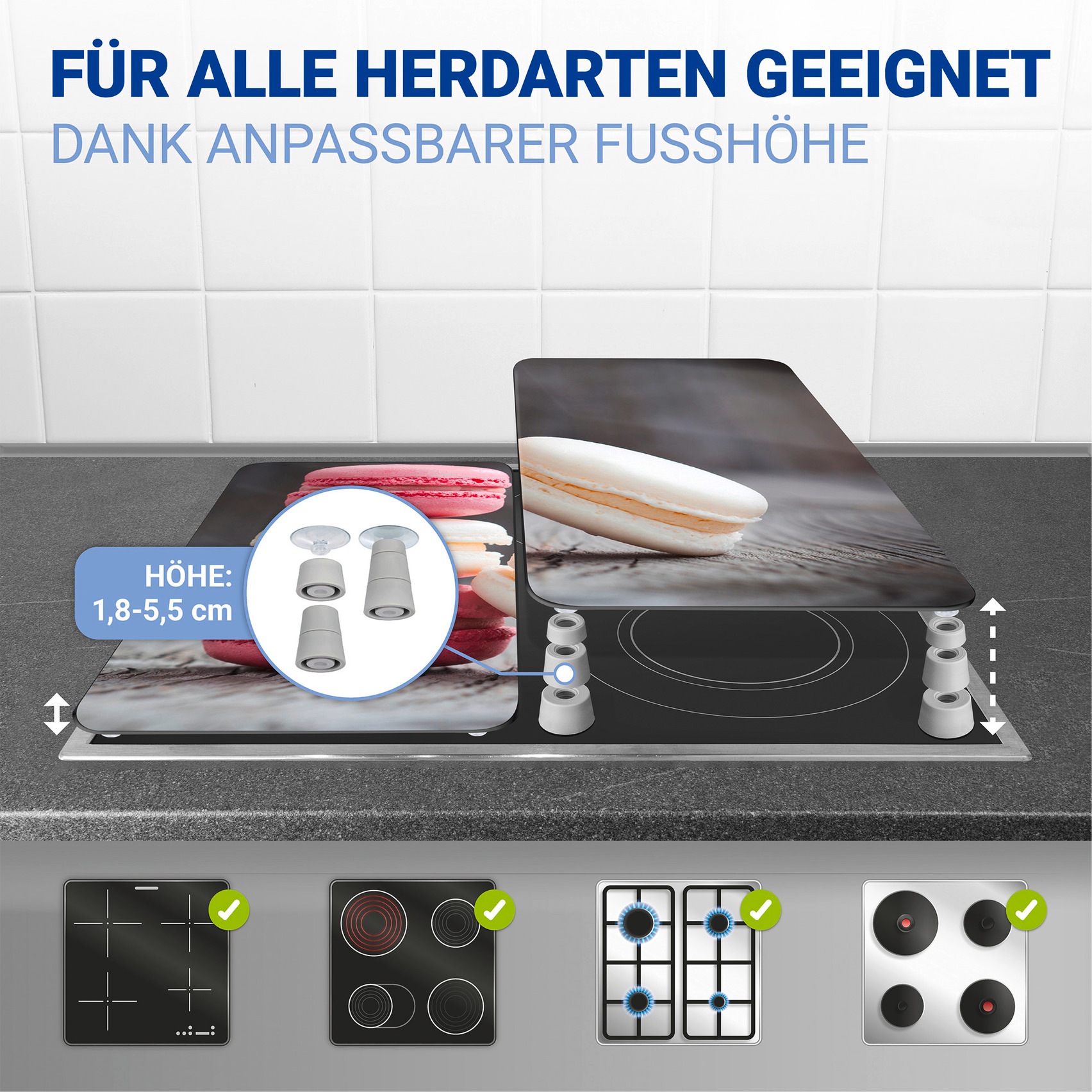 WENKO Herd-Abdeckplatte »Universal Modell Macarons« Herdabdeckung für alle Herdarten, kratzfest, mit rutschfesten Füssen